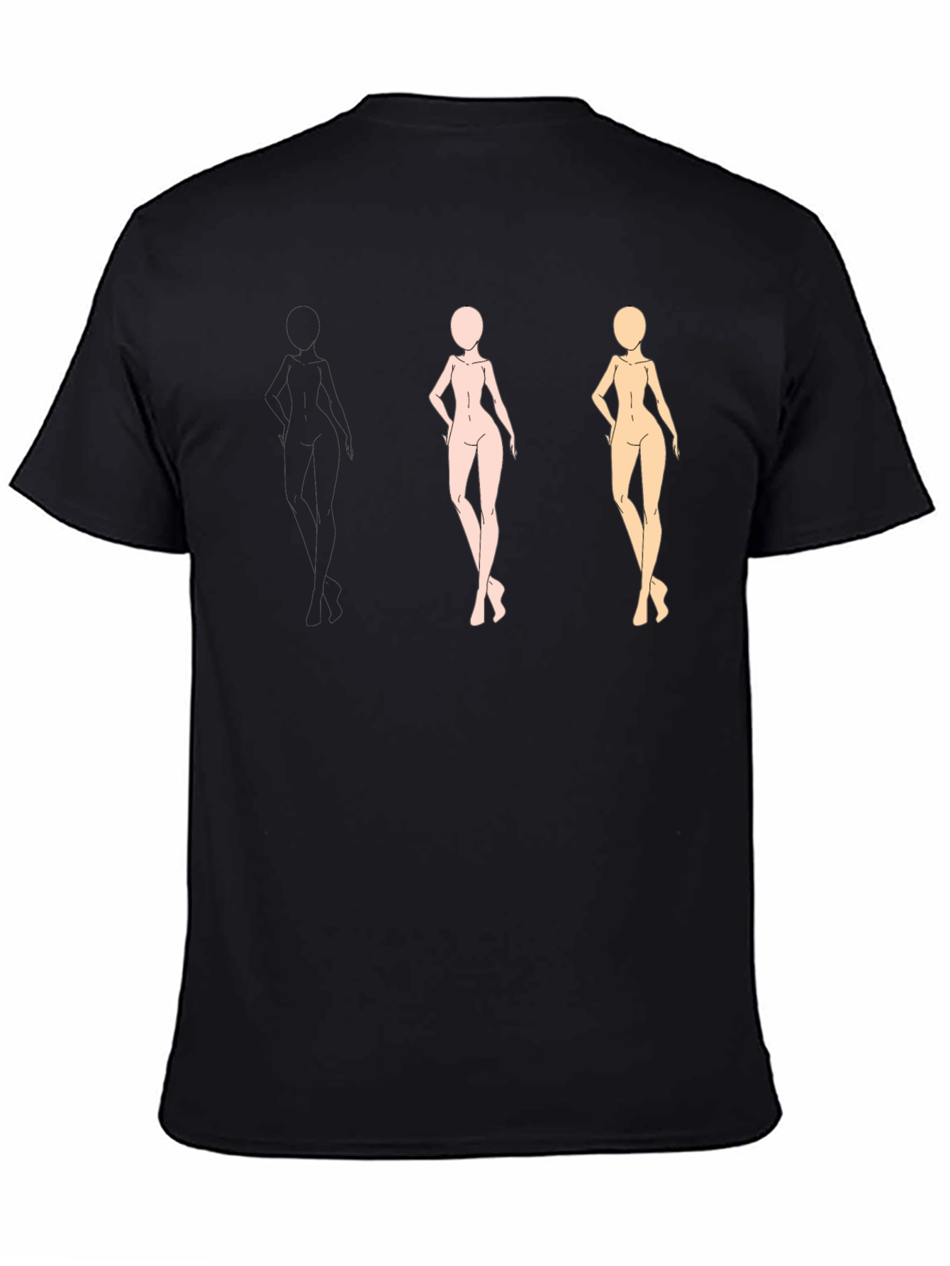 Trendy Black Tee with Figure Sketches