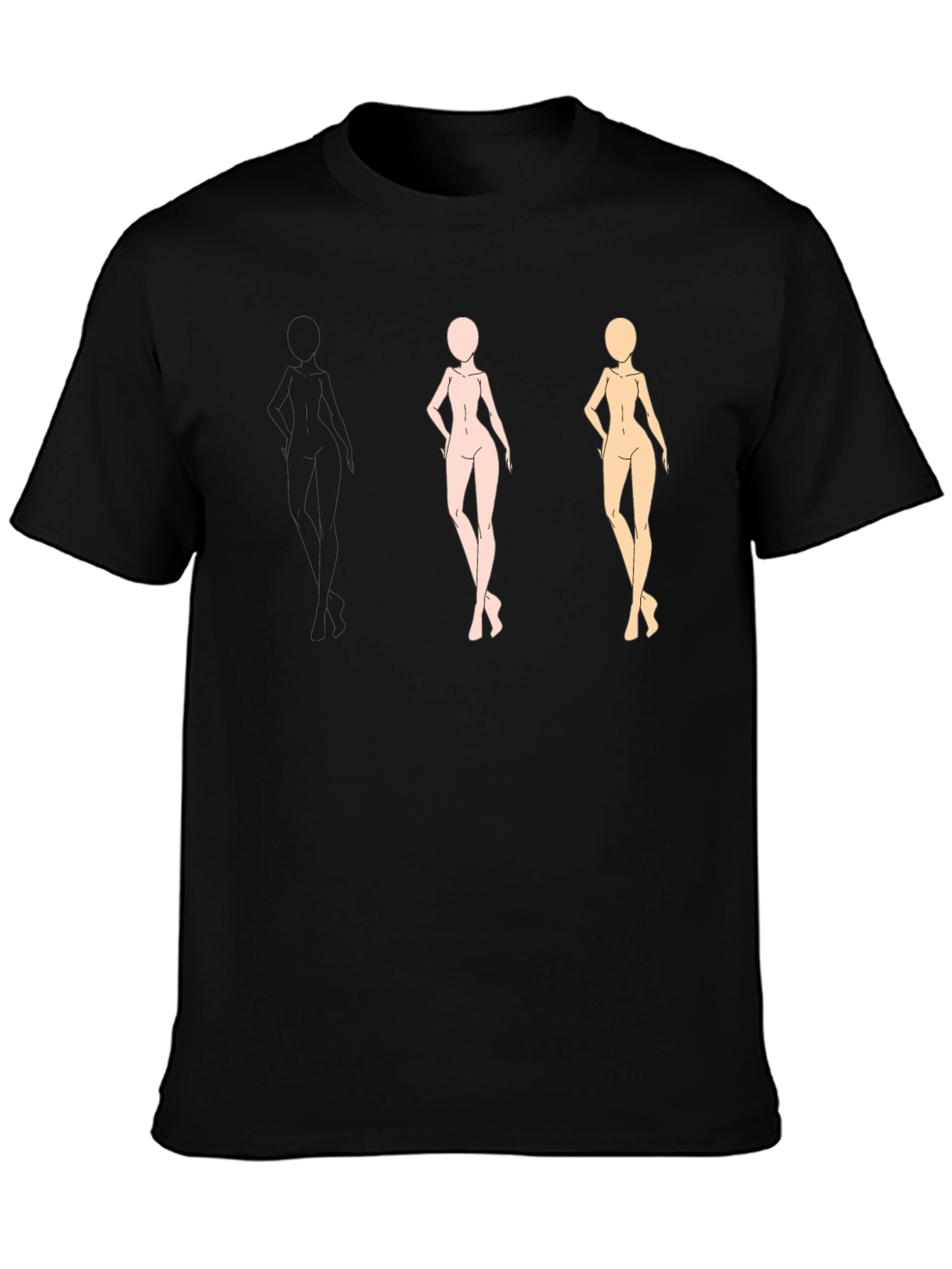 Trendy Black Tee with Figure Sketches