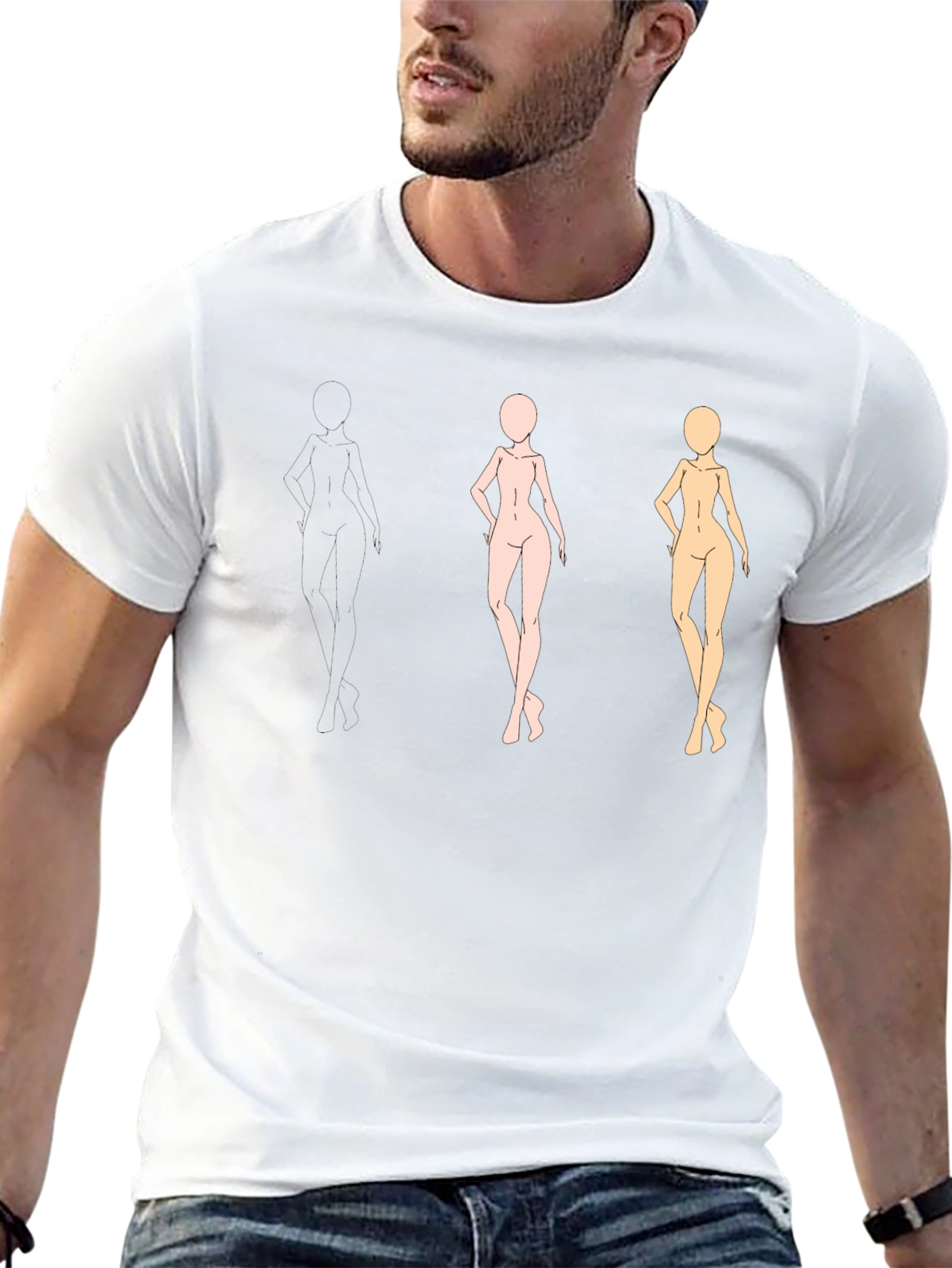 Trendy Black Tee with Figure Sketches