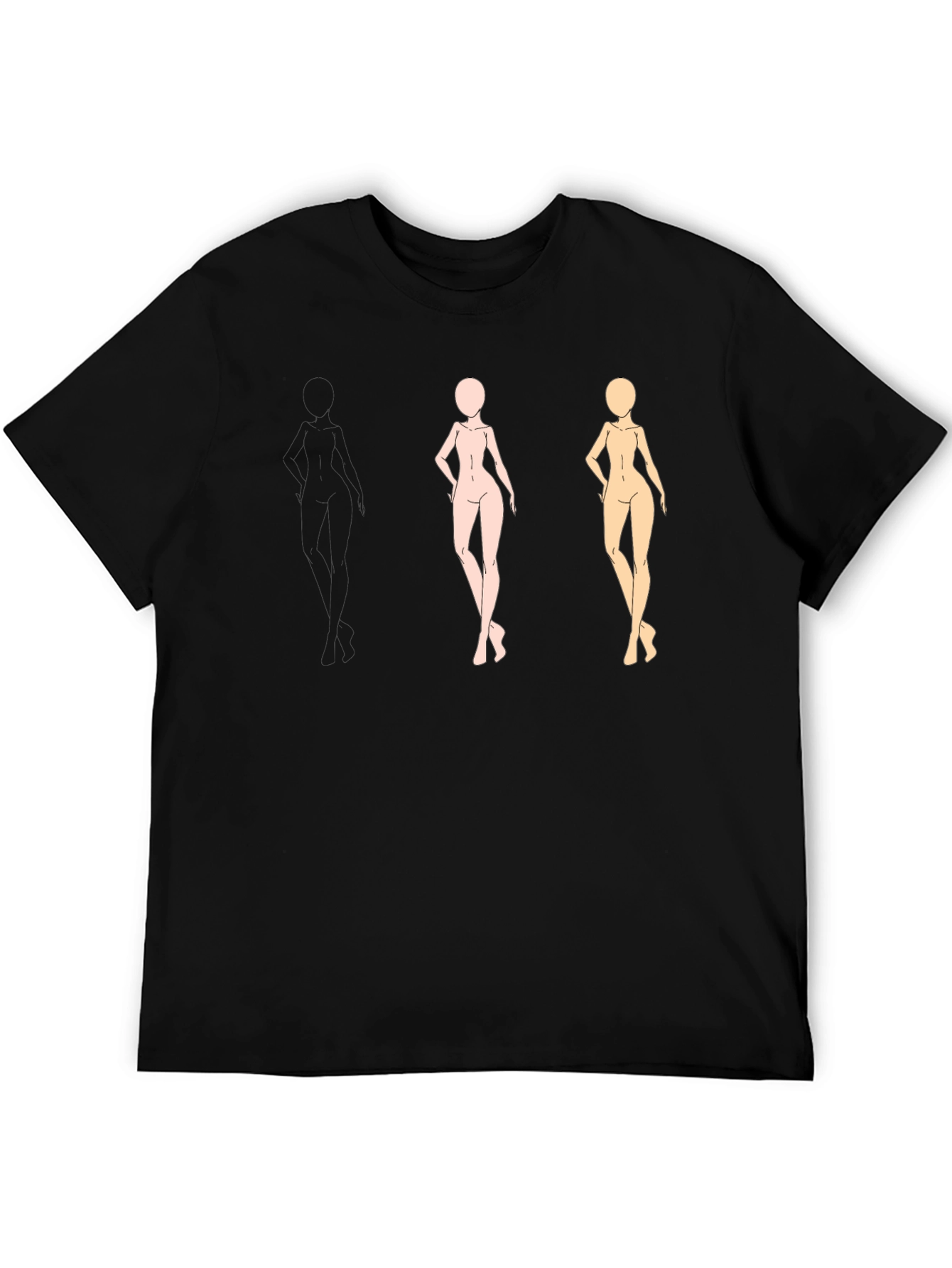 Trendy Black Tee with Figure Sketches