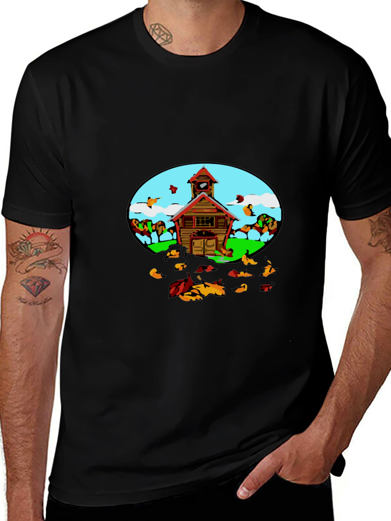 Cartoon Schoolhouse T-Shirt - Fun Graphic Tee