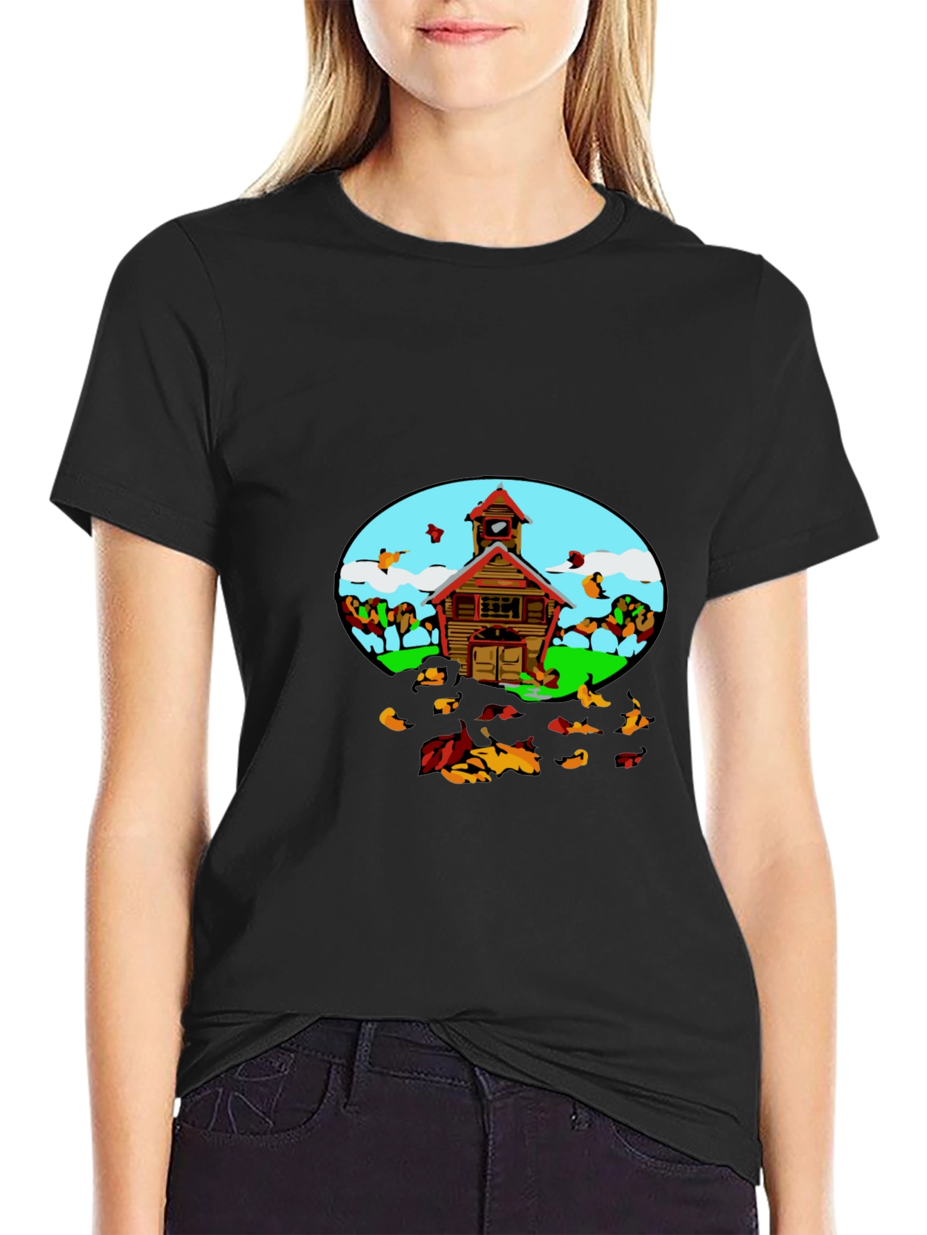 Cartoon Schoolhouse T-Shirt - Fun Graphic Tee