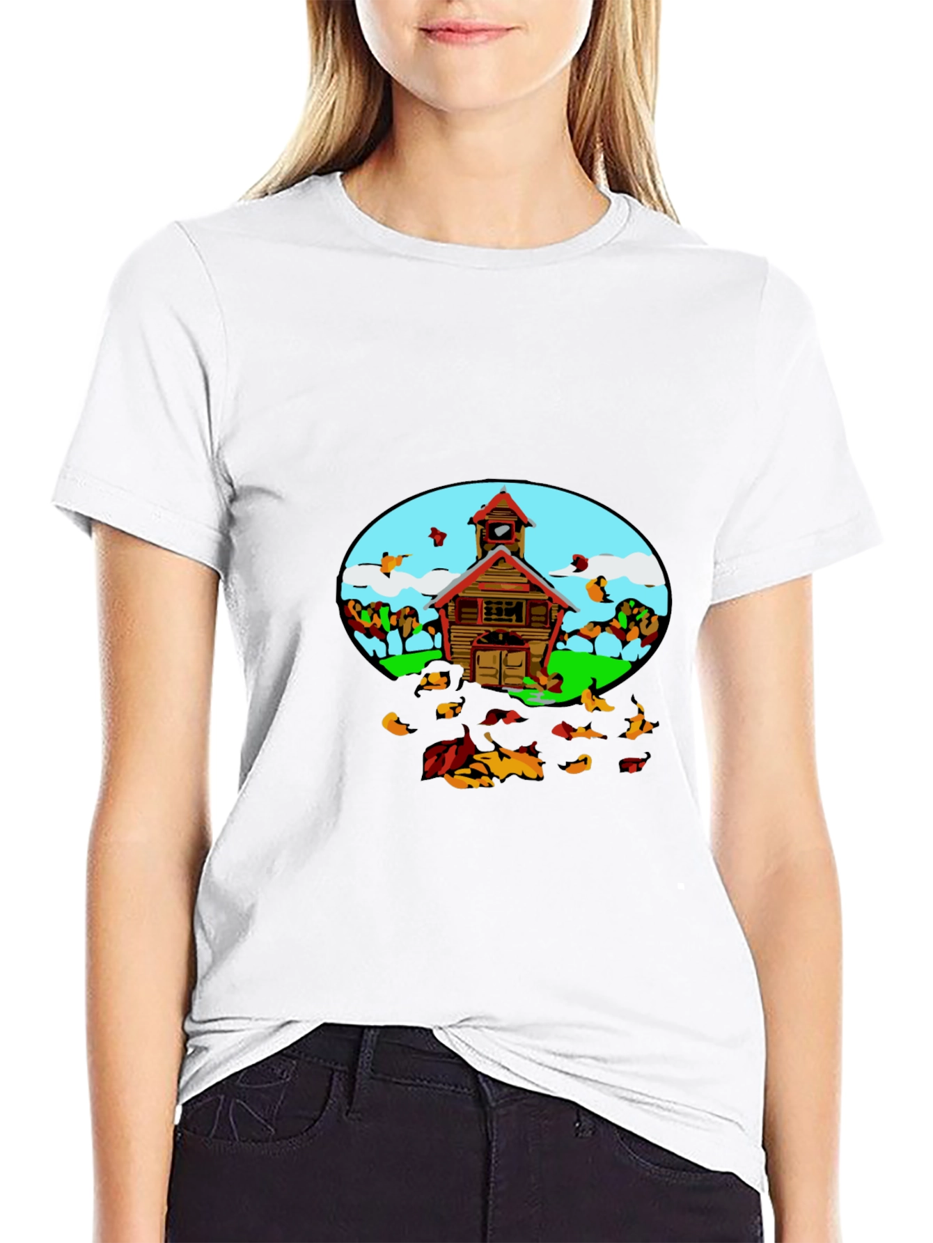Cartoon Schoolhouse T-Shirt - Fun Graphic Tee