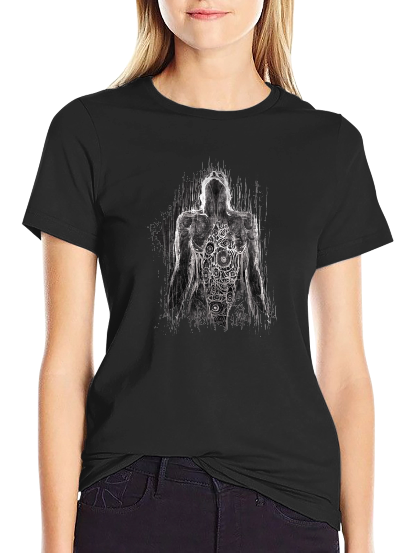 Abstract Figure Graphic Tee - Artistic Black T-Shirt