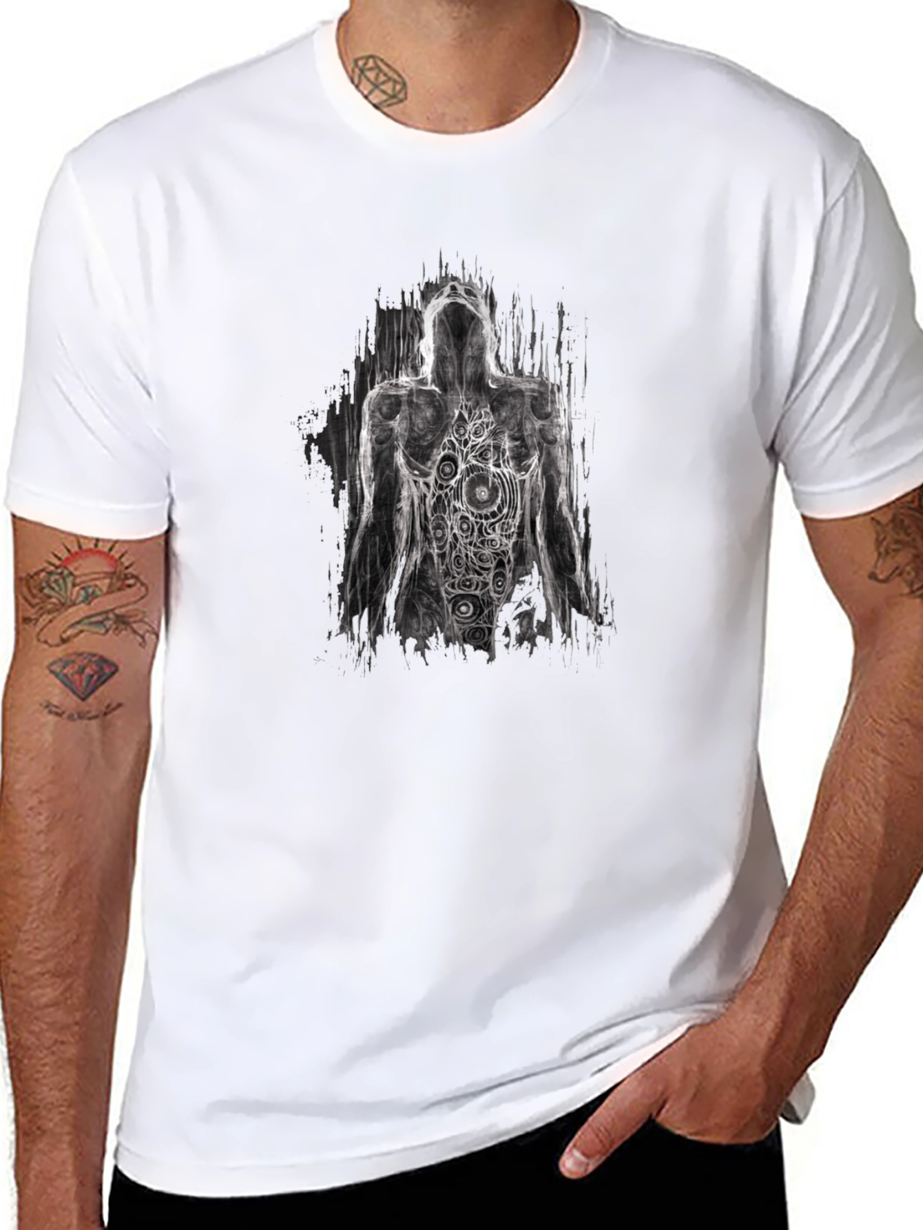 Abstract Figure Graphic Tee - Artistic Black T-Shirt
