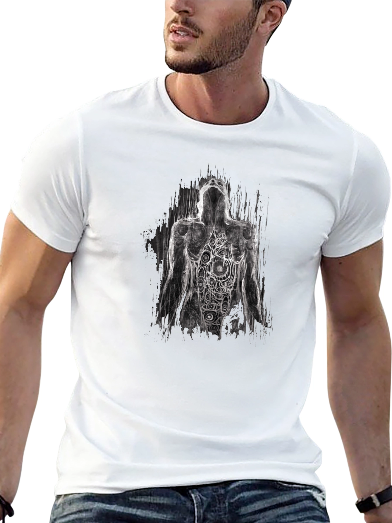 Abstract Figure Graphic Tee - Artistic Black T-Shirt