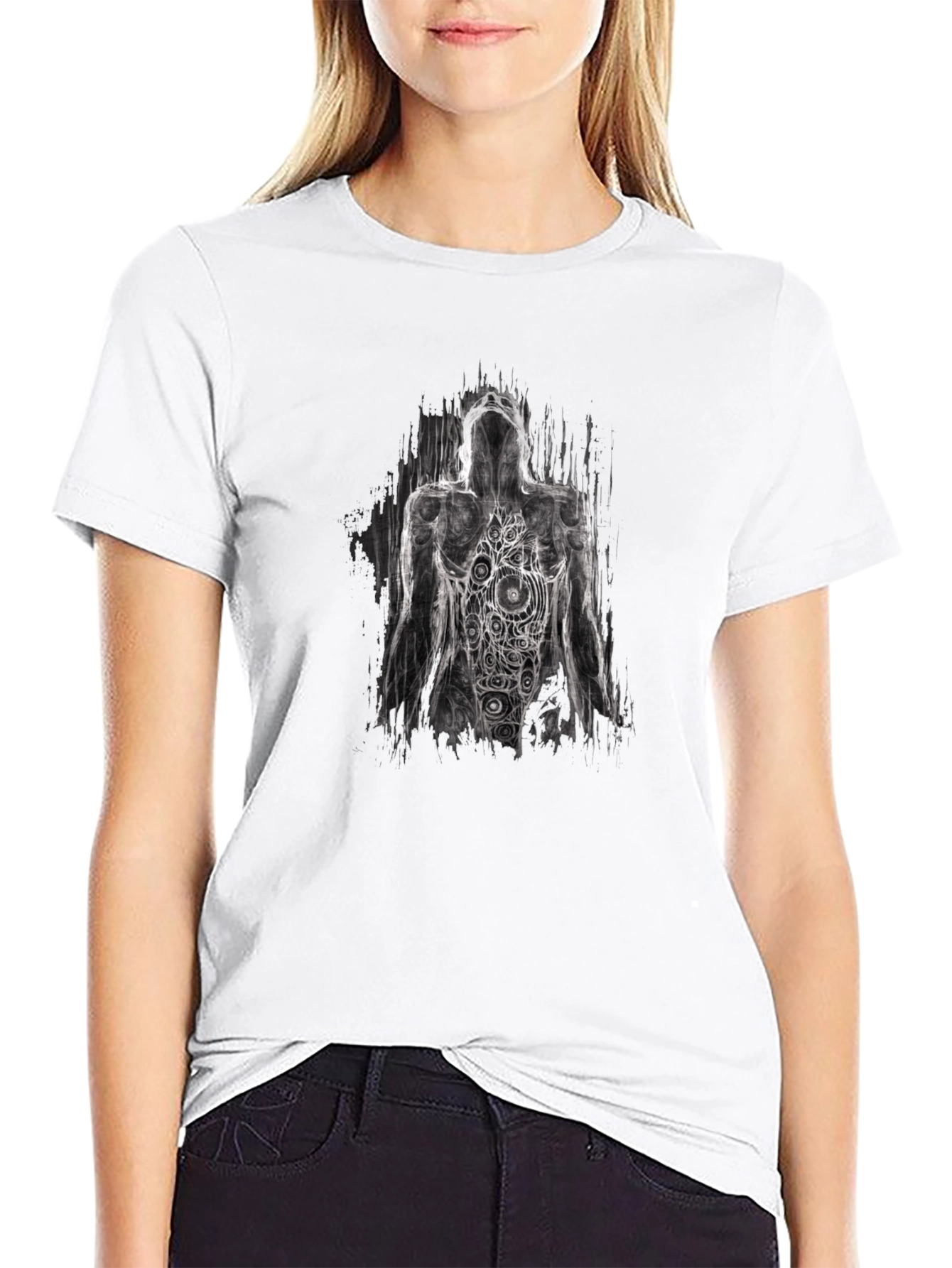 Abstract Figure Graphic Tee - Artistic Black T-Shirt