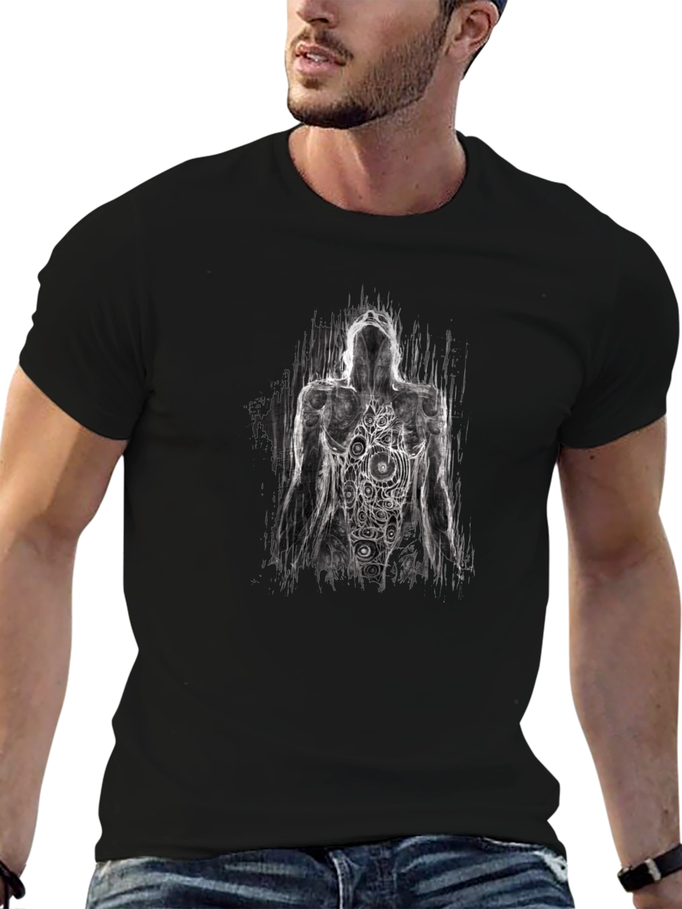 Abstract Figure Graphic Tee - Artistic Black T-Shirt