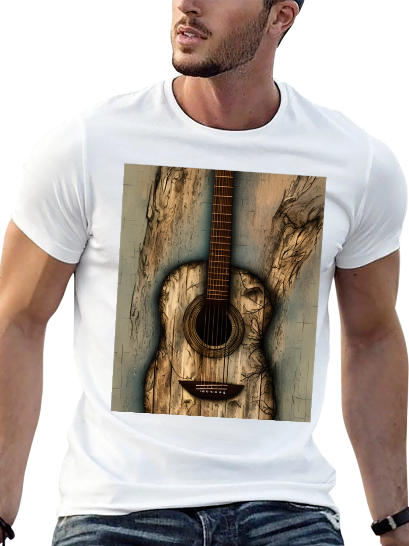 Rustic Wooden Guitar Graphic T-Shirt