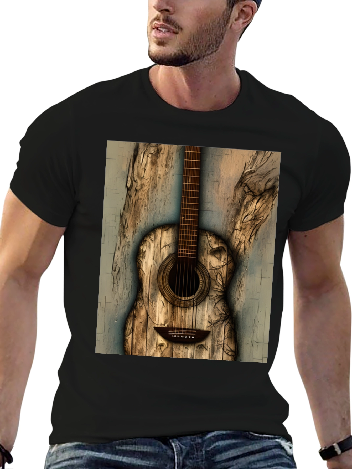 Rustic Wooden Guitar Graphic T-Shirt