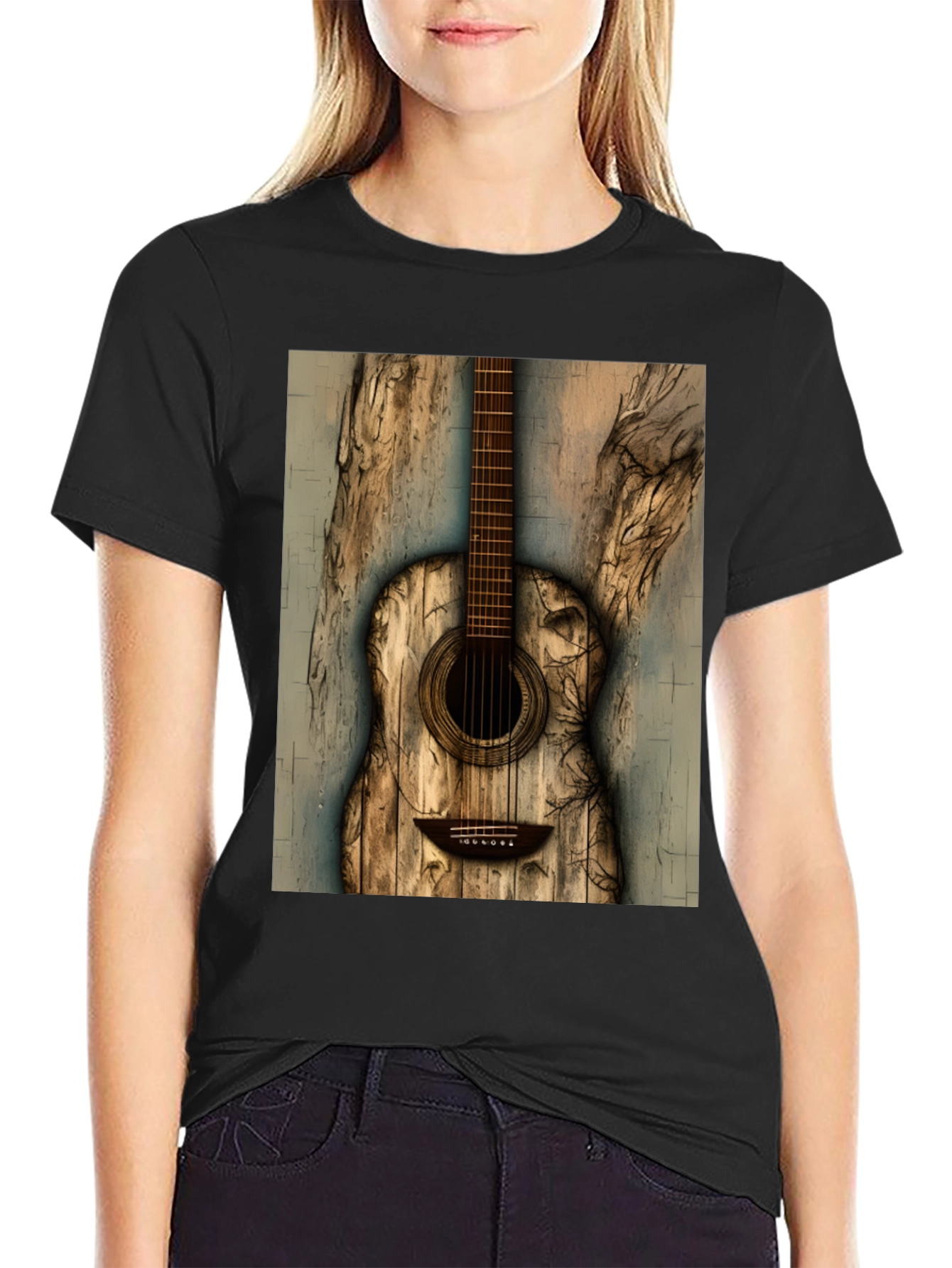 Rustic Wooden Guitar Graphic T-Shirt