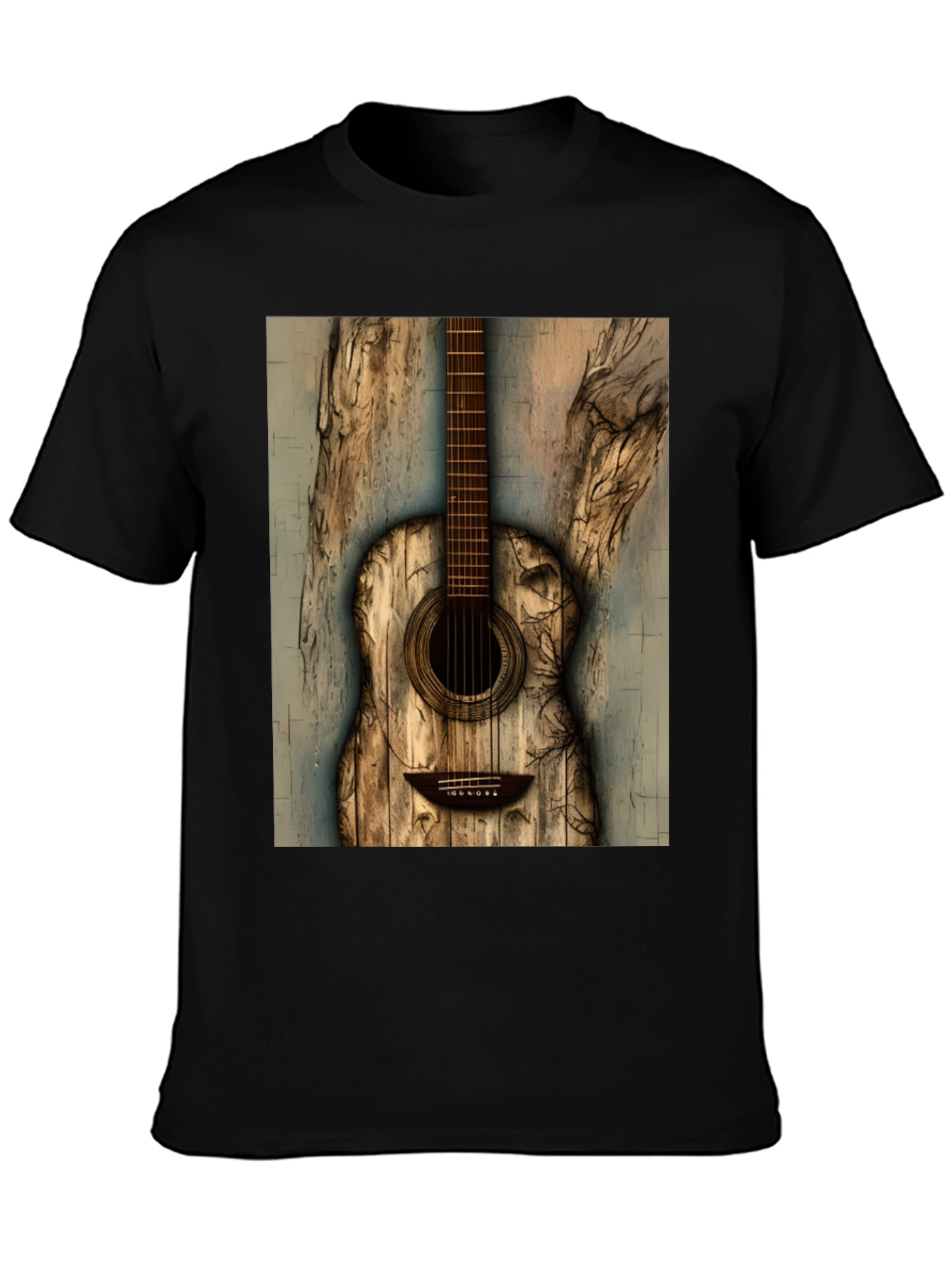 Rustic Wooden Guitar Graphic T-Shirt