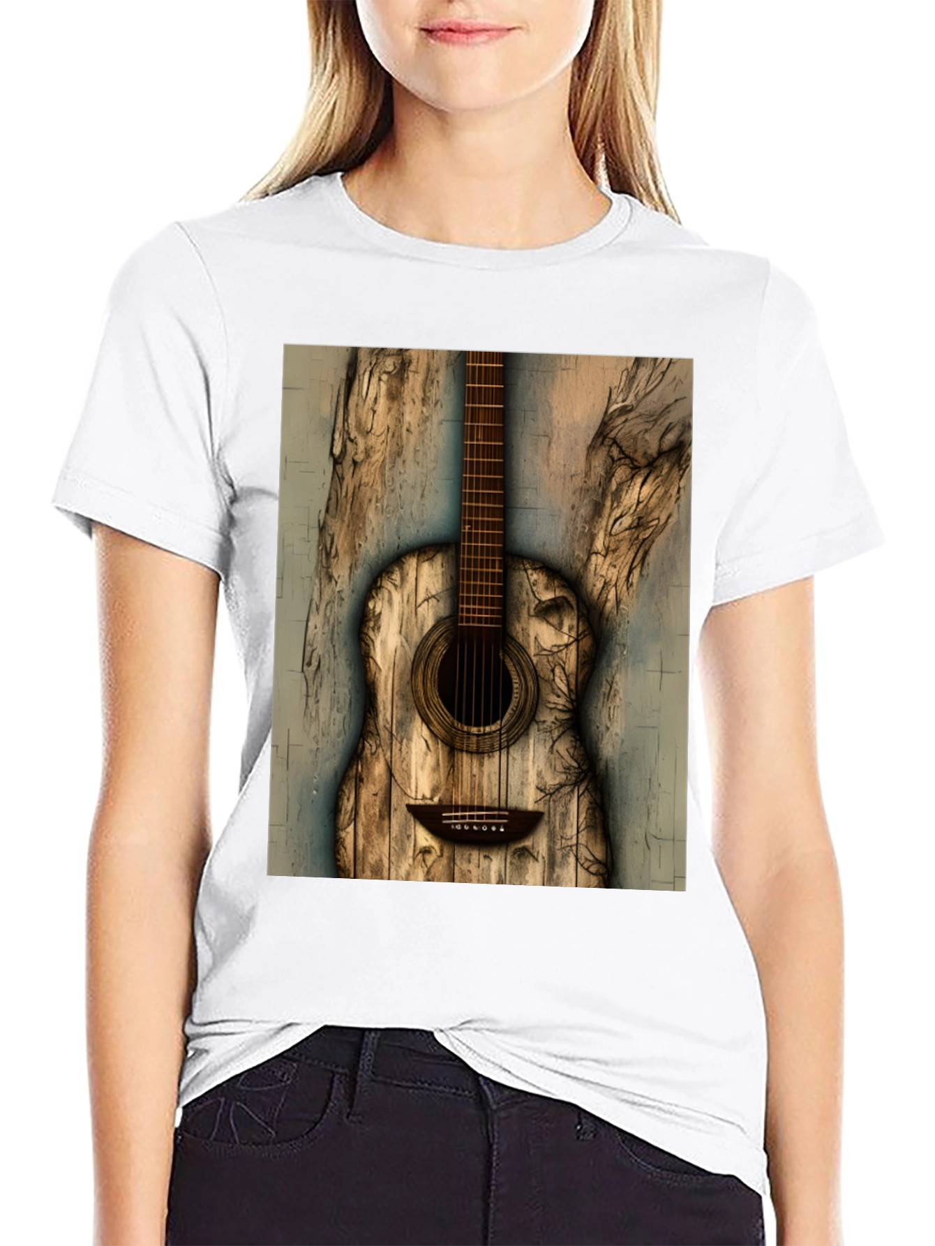 Rustic Wooden Guitar Graphic T-Shirt