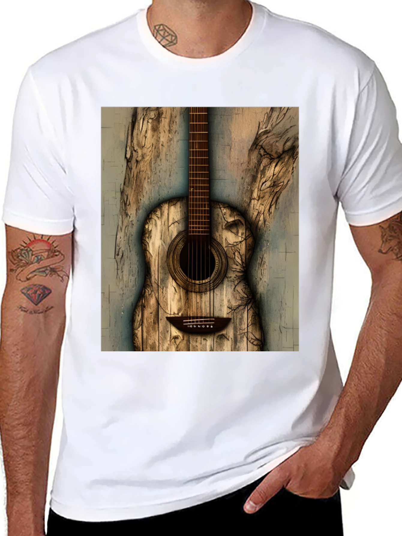 Rustic Wooden Guitar Graphic T-Shirt