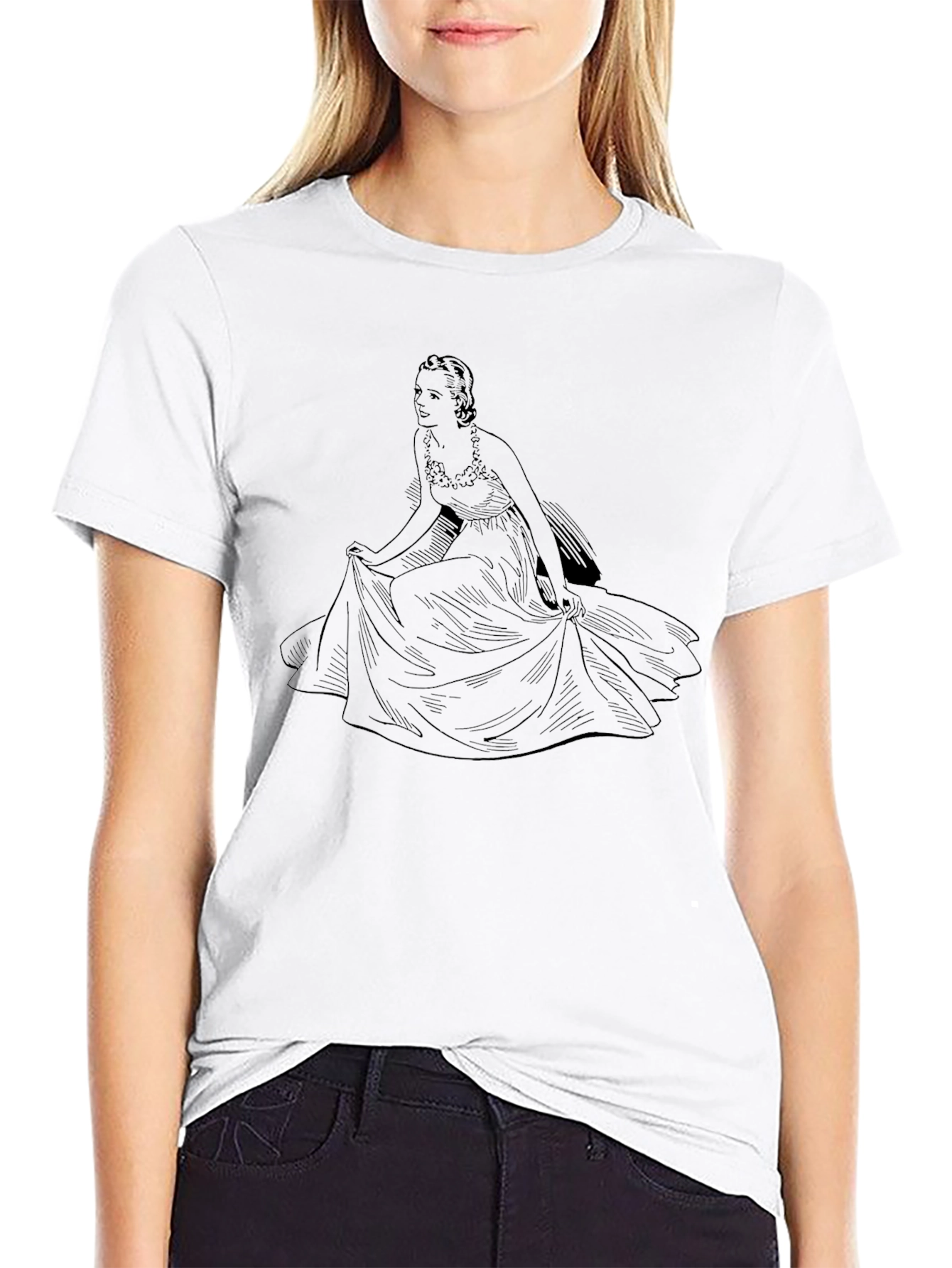 Elegant Woman Graphic Tee - Black Casual T-Shirt