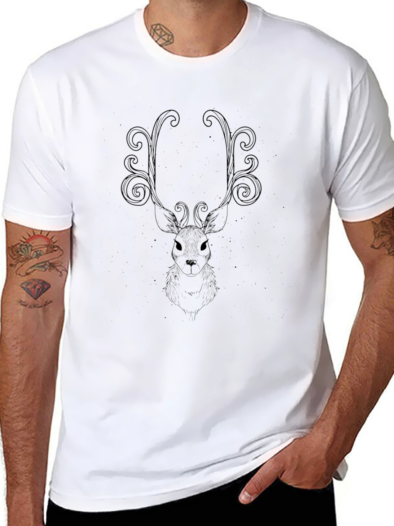 Deer Antler Swirl Black Graphic T-Shirt