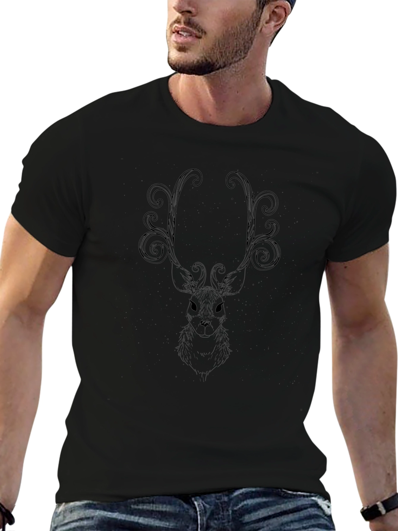 Deer Antler Swirl Black Graphic T-Shirt