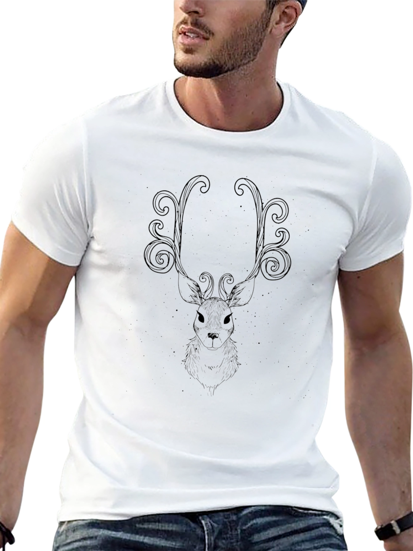 Deer Antler Swirl Black Graphic T-Shirt