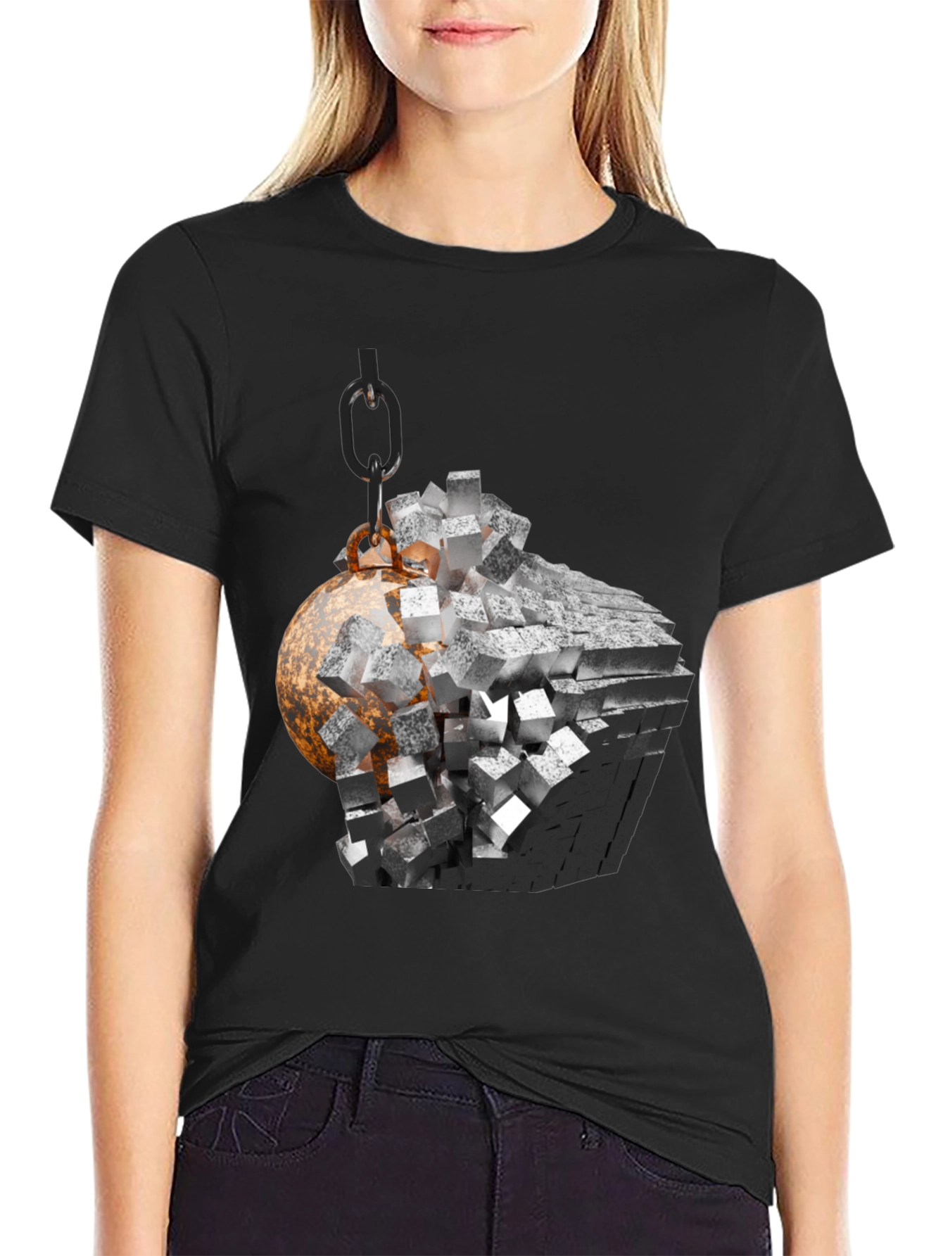 Demolition Ball Graphic Tee - Black Cotton Blend