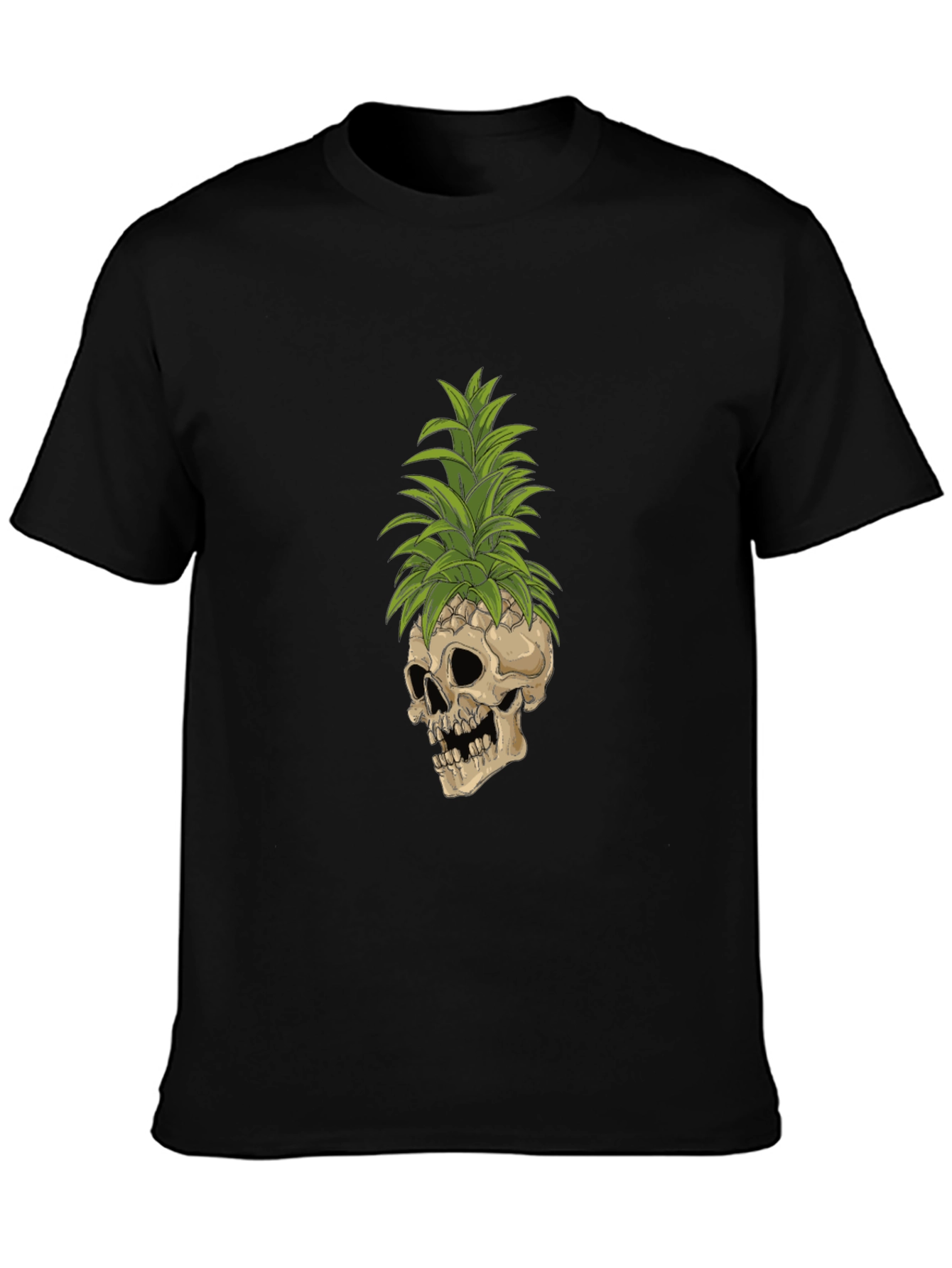 Skull Pineapple Graphic Tee - Black Cotton T-Shirt