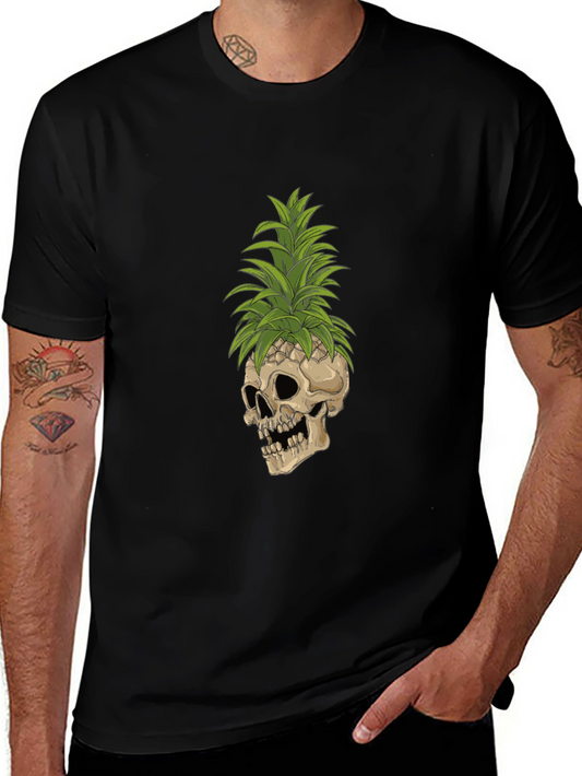 Skull Pineapple Graphic Tee - Black Cotton T-Shirt