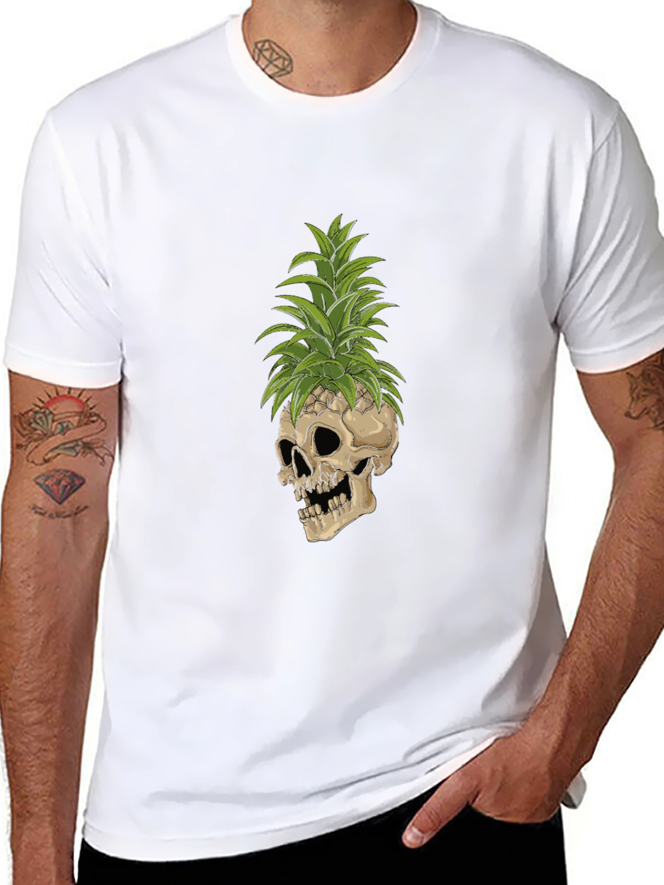 Skull Pineapple Graphic Tee - Black Cotton T-Shirt