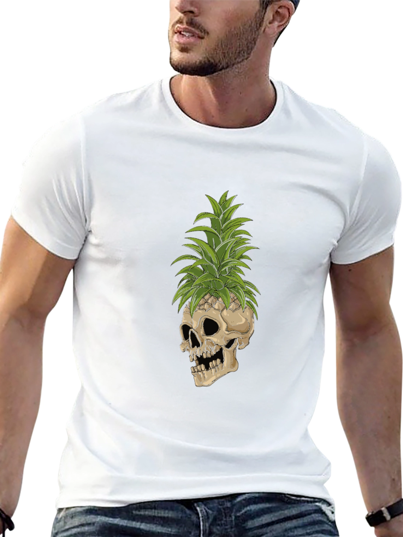 Skull Pineapple Graphic Tee - Black Cotton T-Shirt