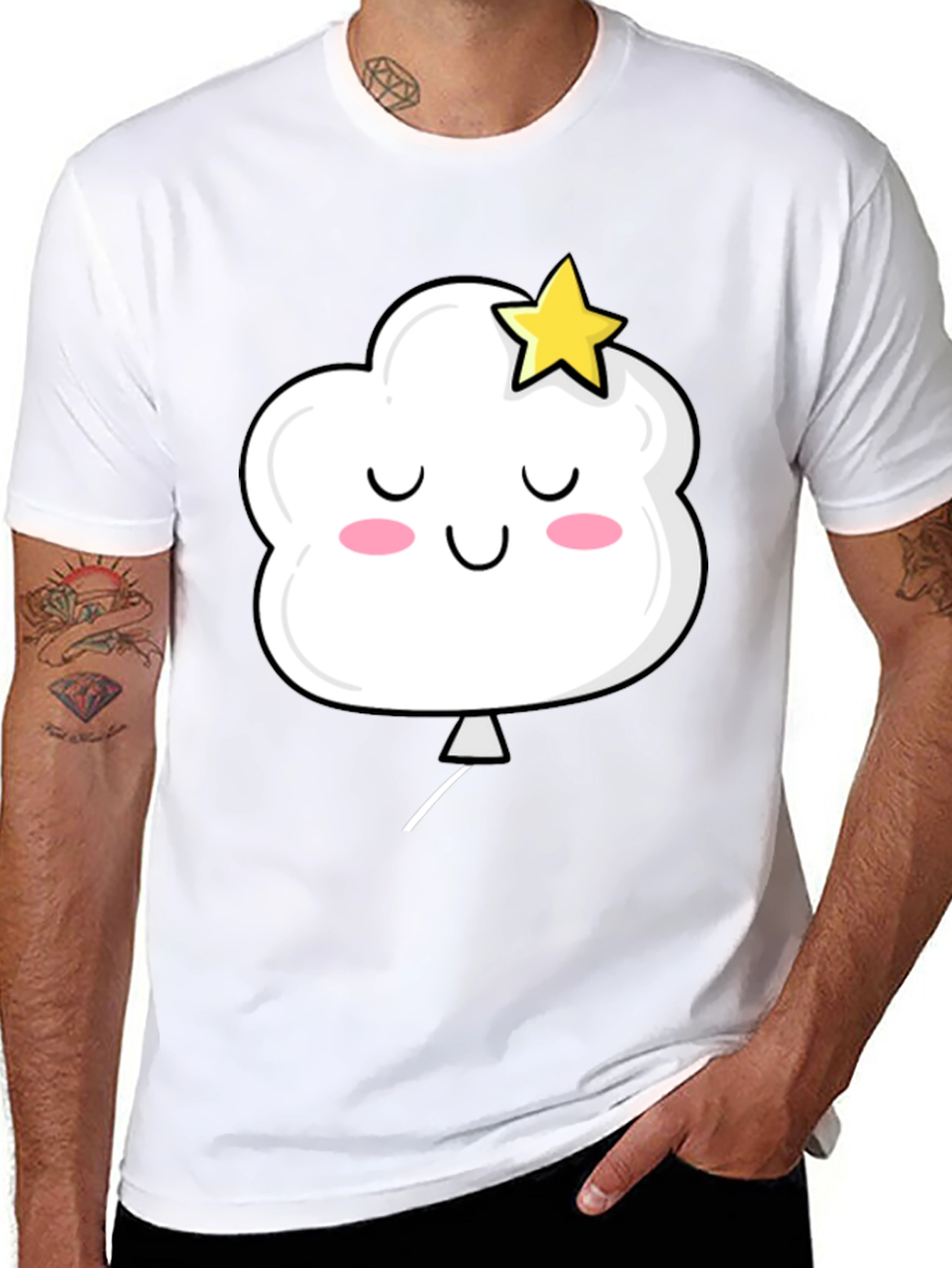 Cute Cloud and Star Graphic Black T-Shirt