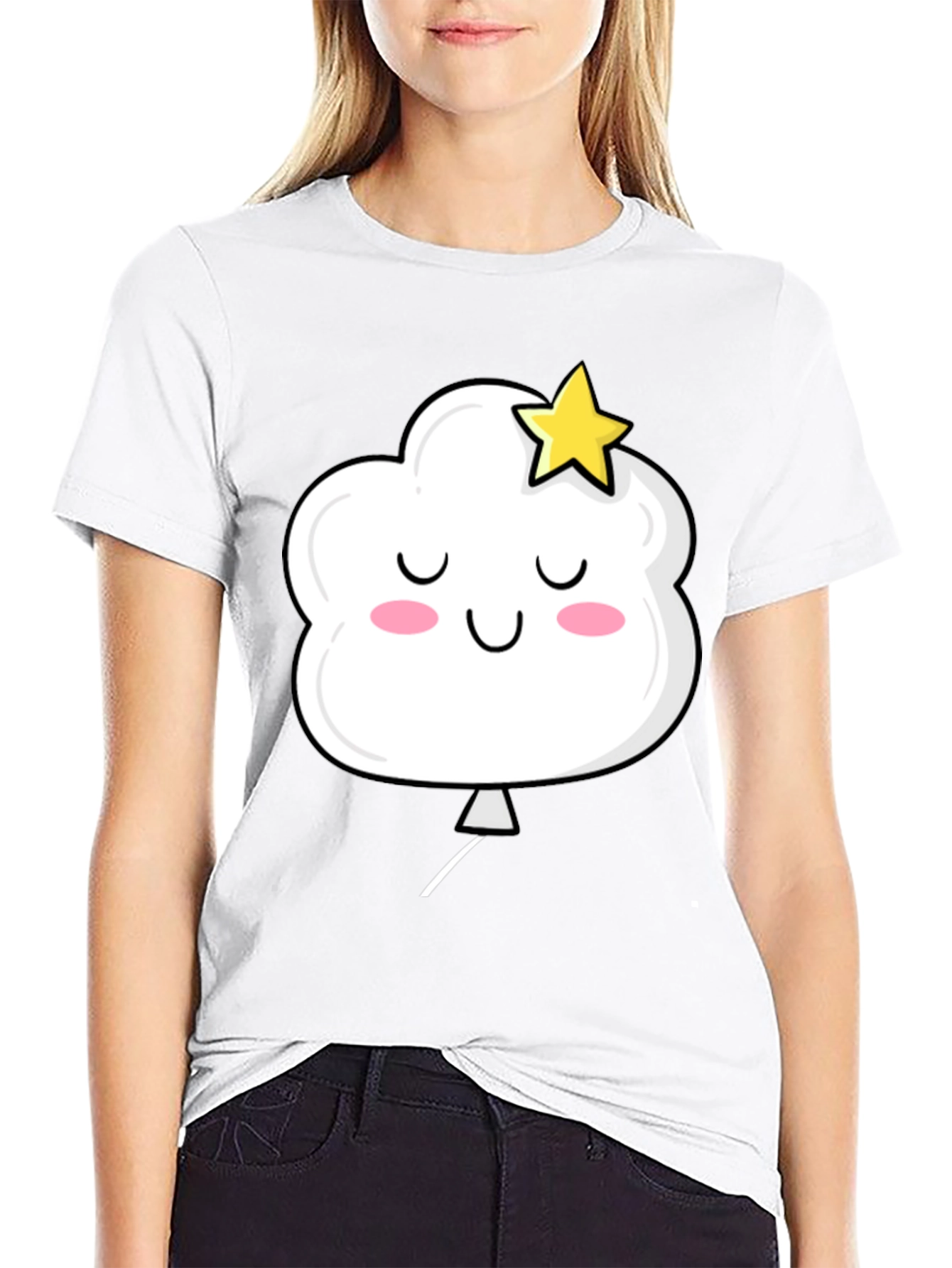 Cute Cloud and Star Graphic Black T-Shirt