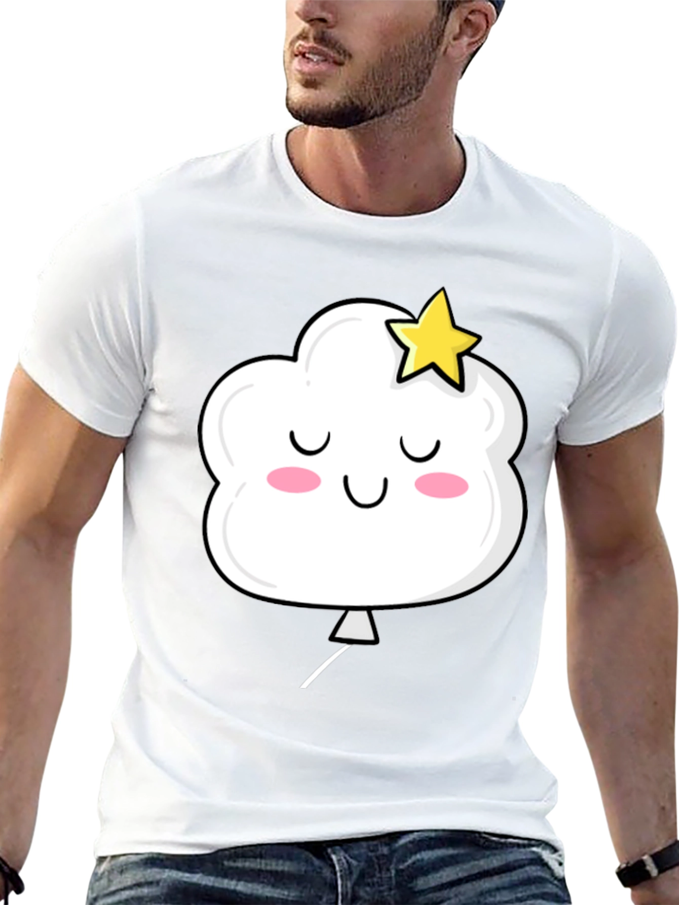 Cute Cloud and Star Graphic Black T-Shirt