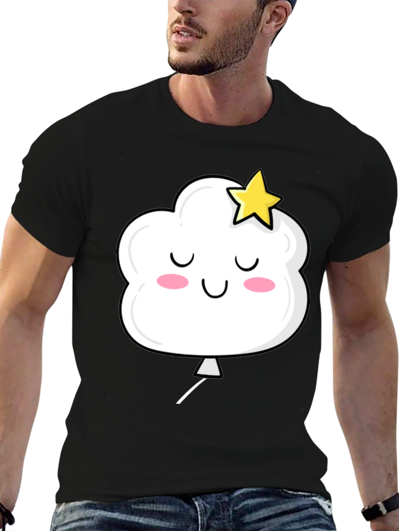 Cute Cloud and Star Graphic Black T-Shirt