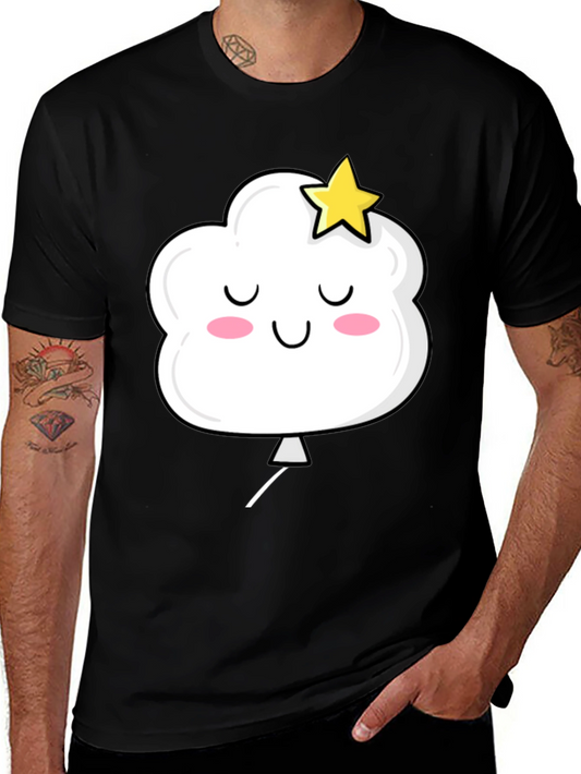 Cute Cloud and Star Graphic Black T-Shirt