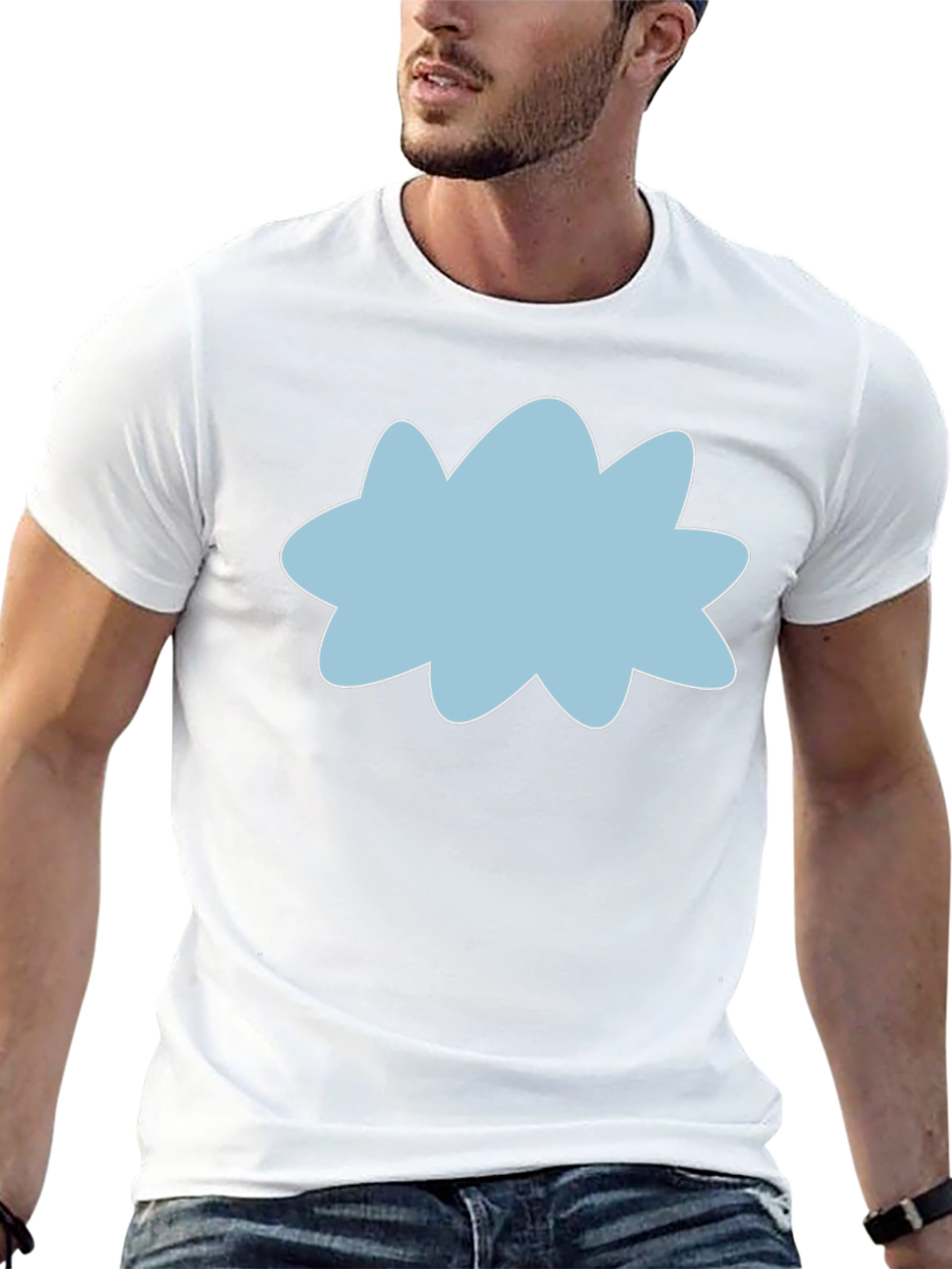 Black Tee with Sky Blue Cloud Graphic