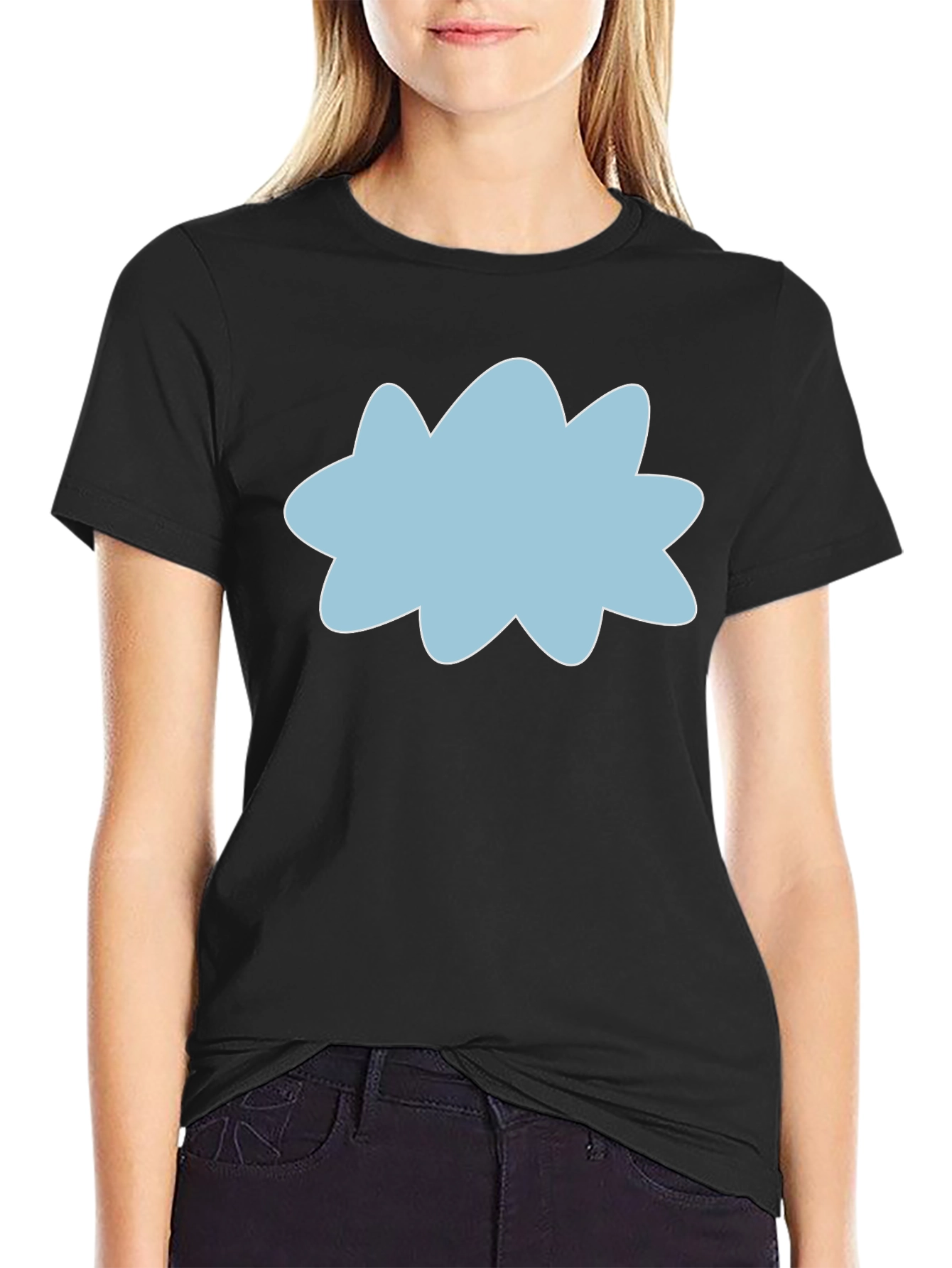 Black Tee with Sky Blue Cloud Graphic