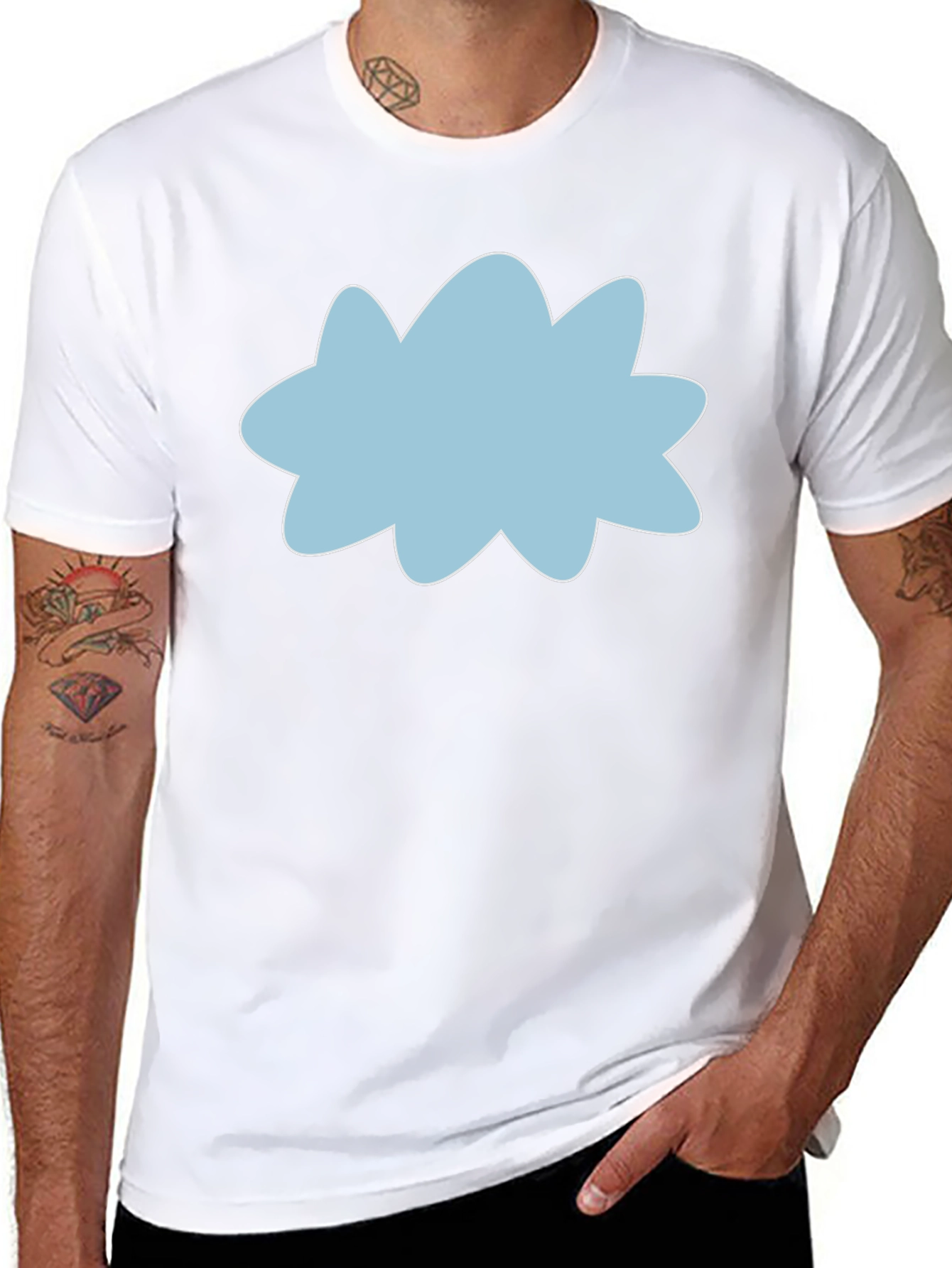 Black Tee with Sky Blue Cloud Graphic