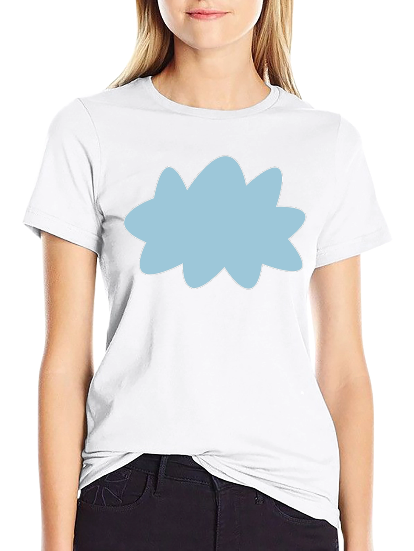 Black Tee with Sky Blue Cloud Graphic