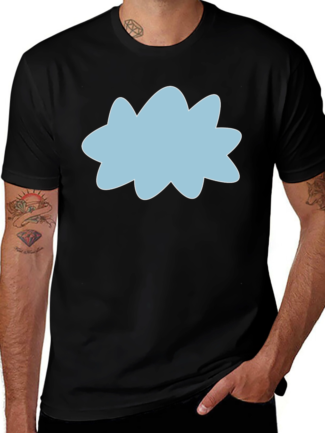 Black Tee with Sky Blue Cloud Graphic