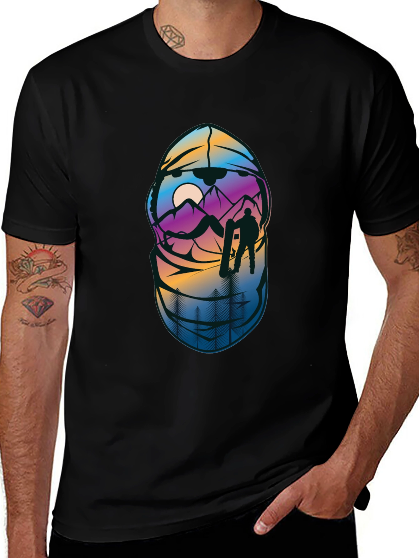 Snowboarder Mountain Scene Graphic T-Shirt