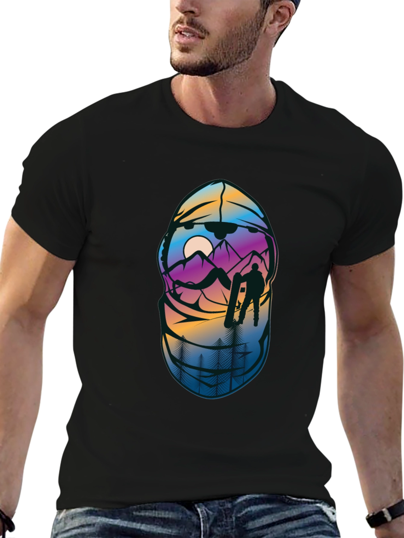 Snowboarder Mountain Scene Graphic T-Shirt
