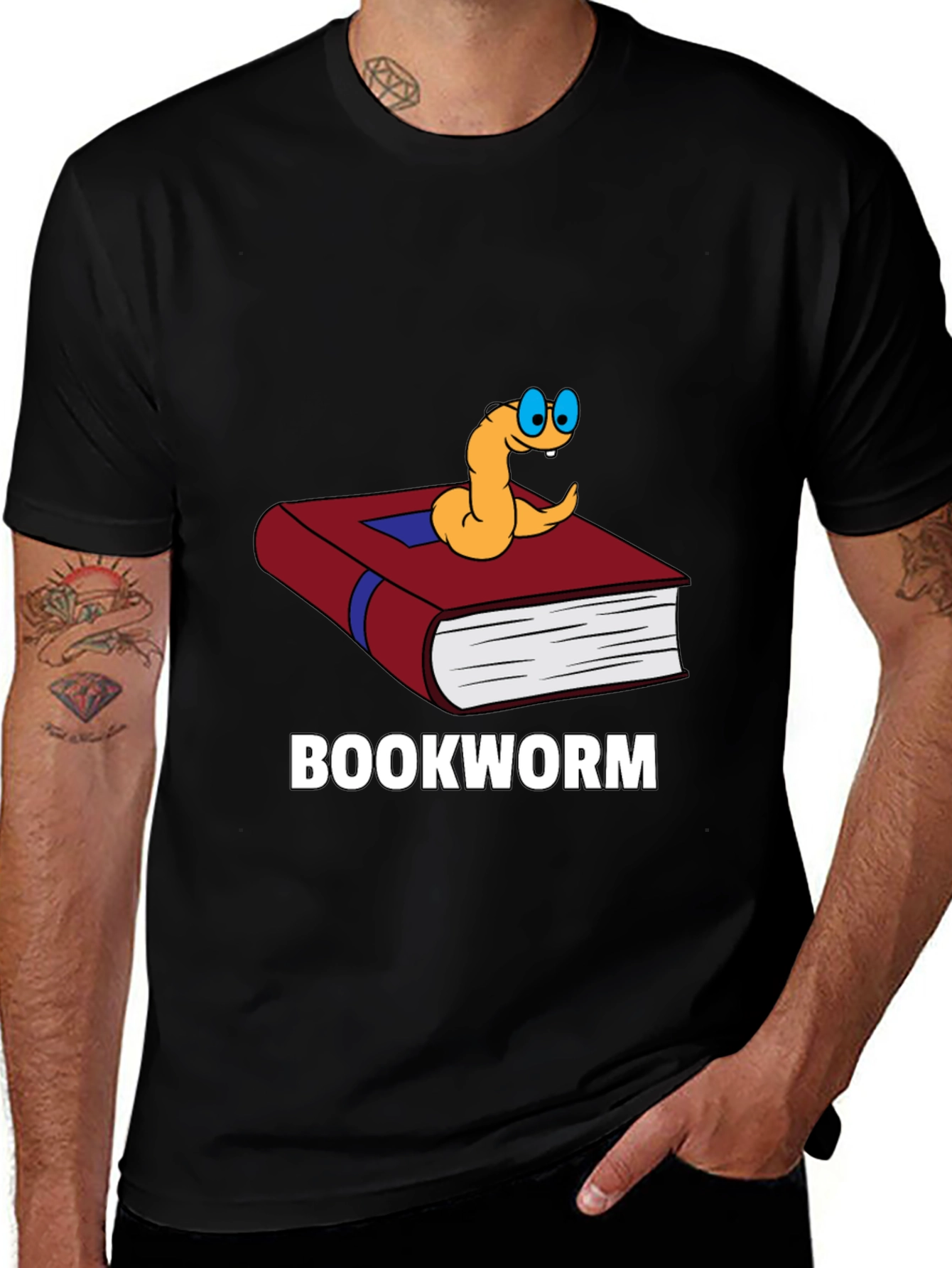 Bookworm T-Shirt Funny Cartoon Reader Novelty Tee