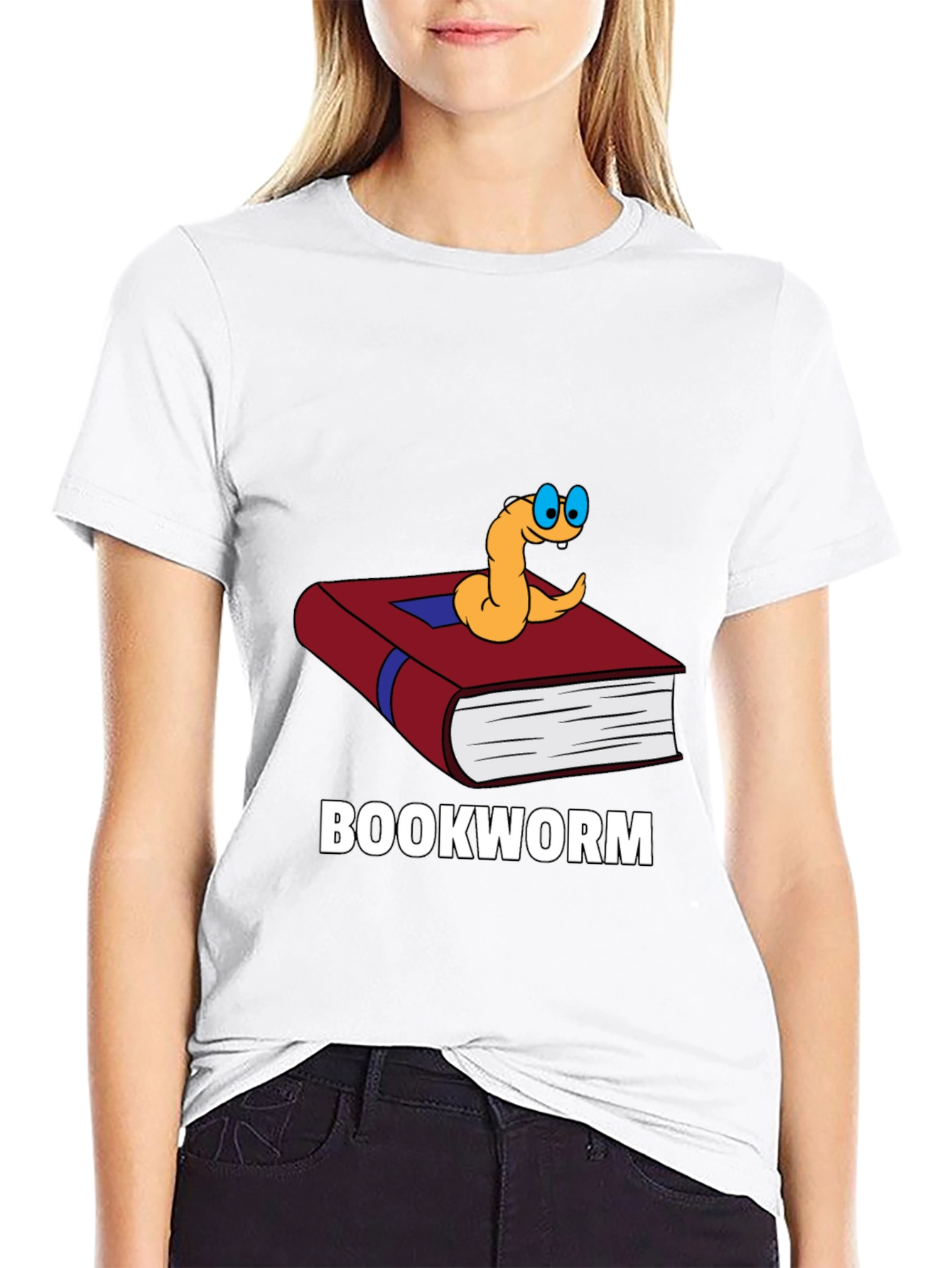 Bookworm T-Shirt Funny Cartoon Reader Novelty Tee