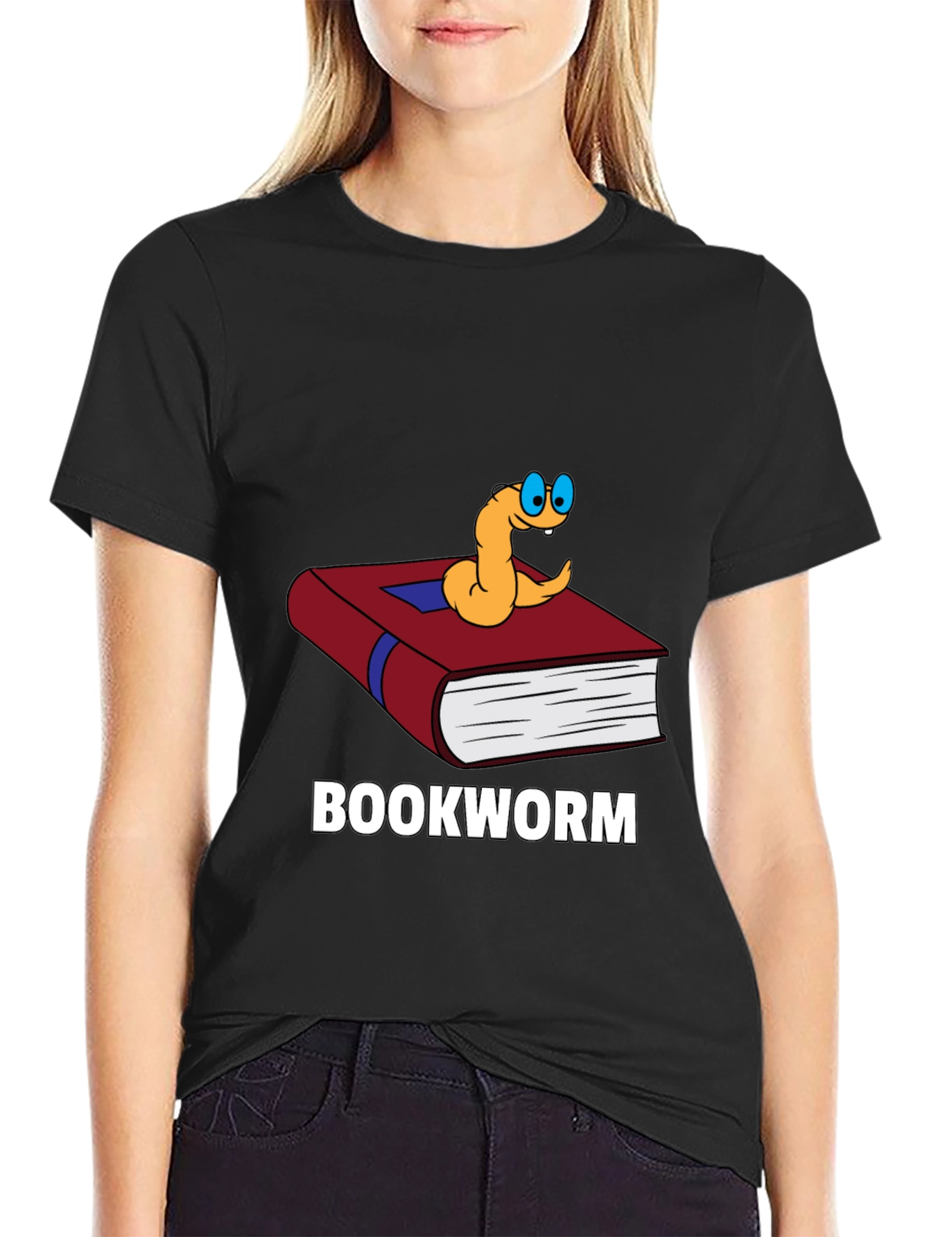 Bookworm T-Shirt Funny Cartoon Reader Novelty Tee