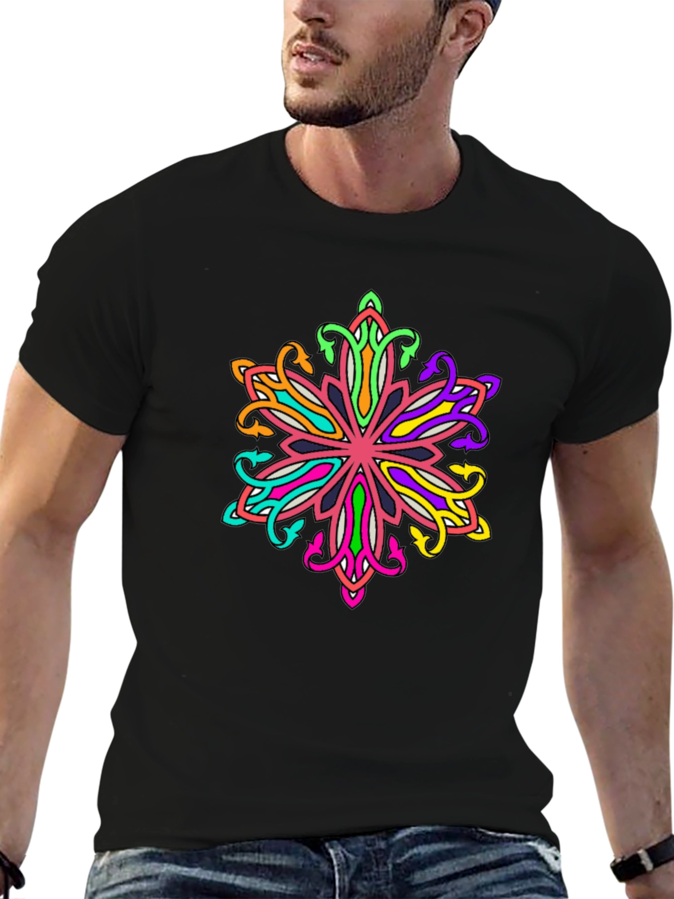 Vibrant Mandala Graphic Tee - Mens Black T-Shirt