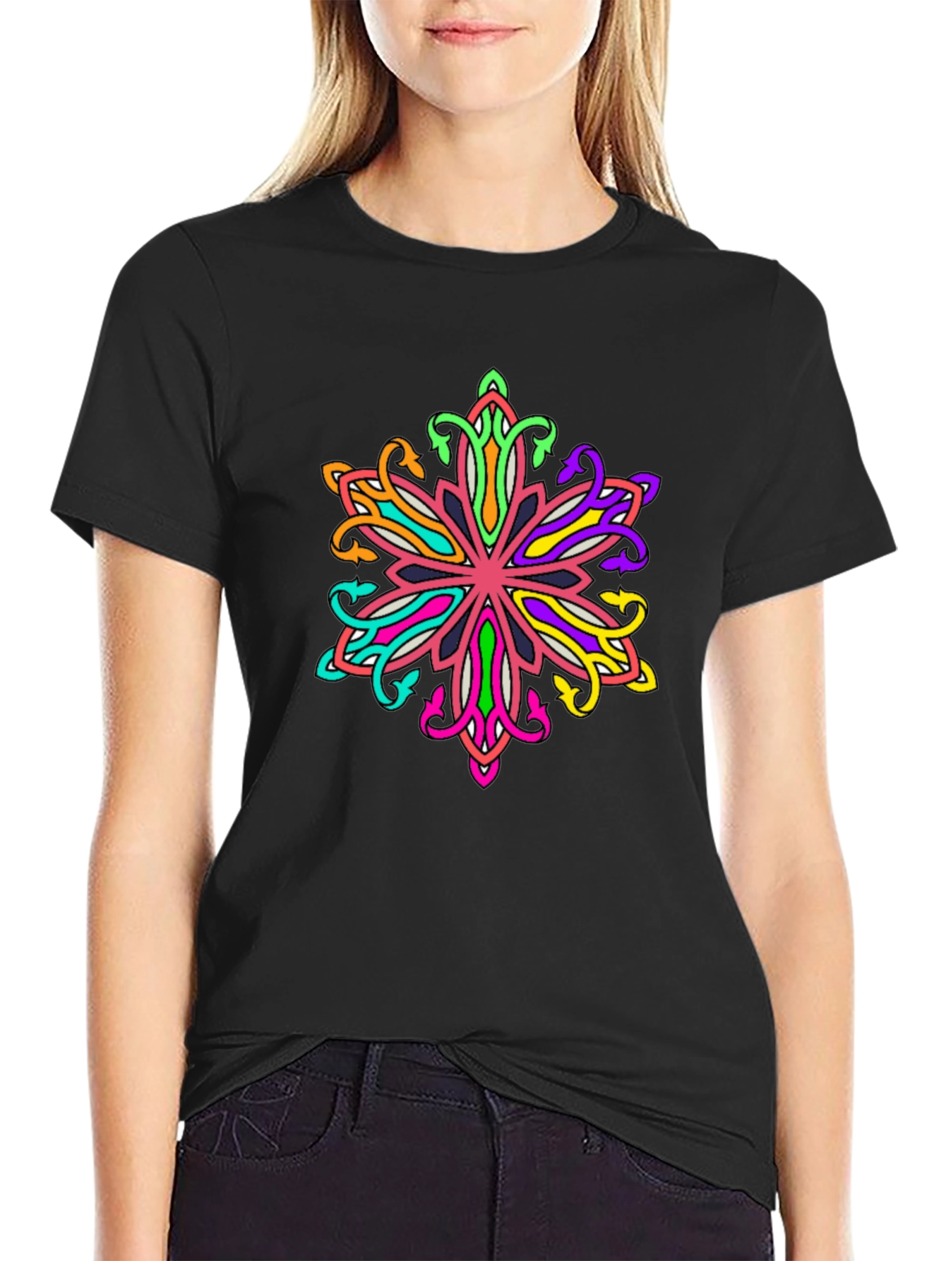Vibrant Mandala Graphic Tee - Mens Black T-Shirt