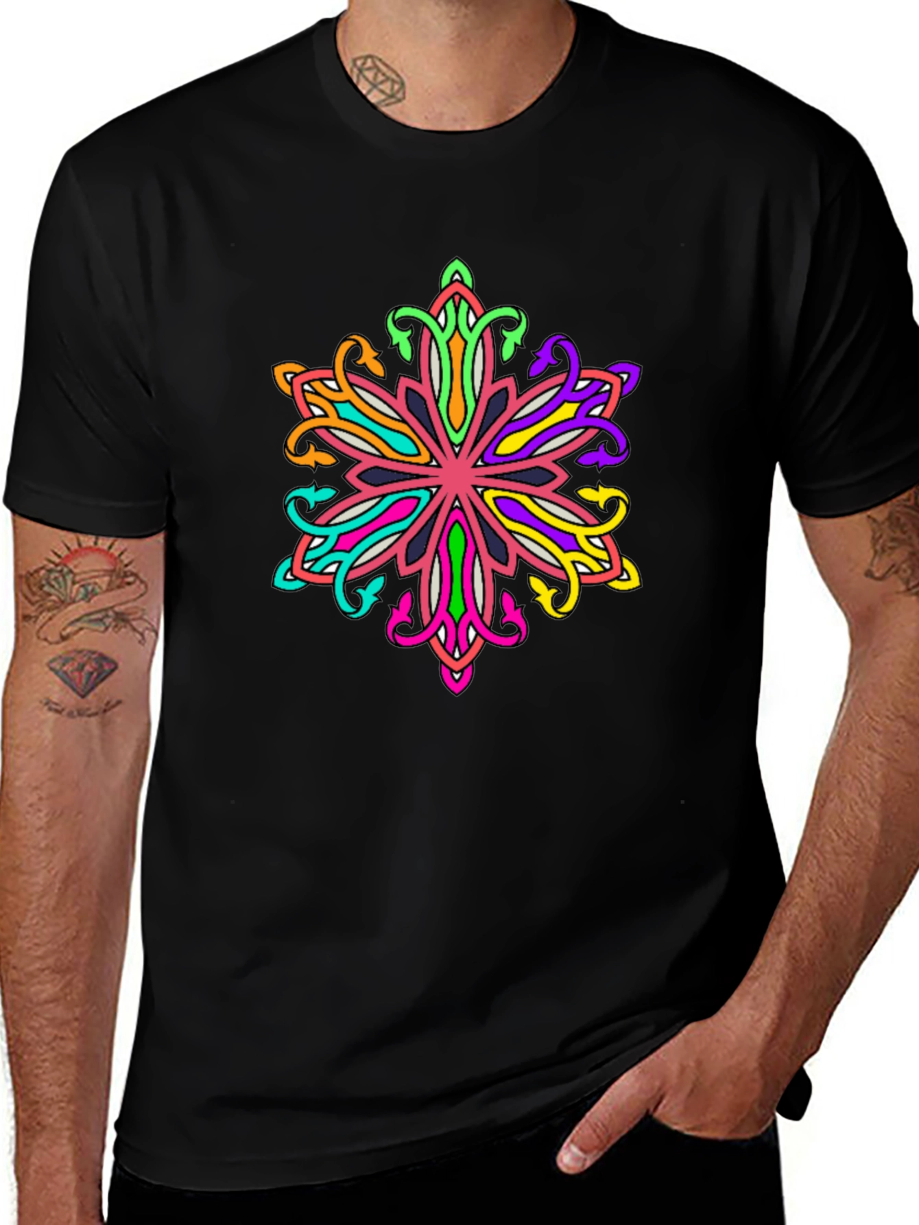 Vibrant Mandala Graphic Tee - Mens Black T-Shirt