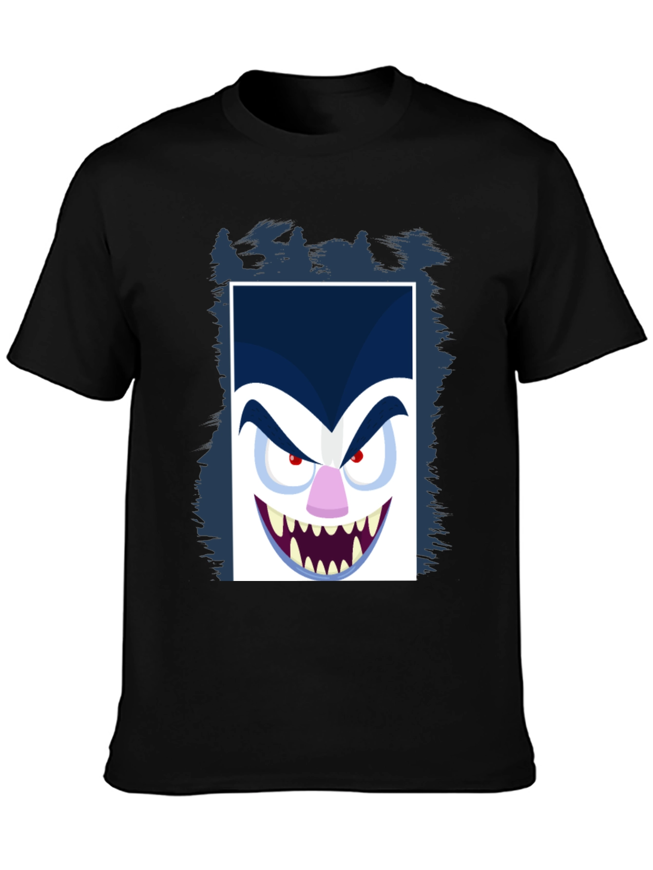Cartoon Vampire Face Graphic Black Tee