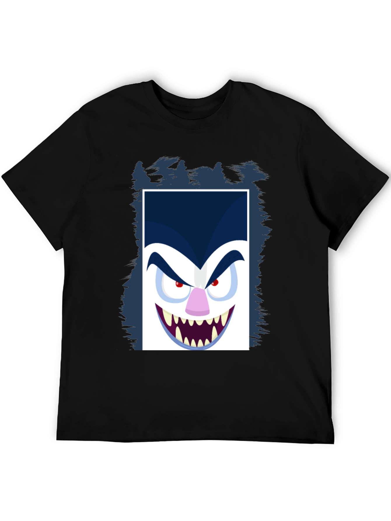 Cartoon Vampire Face Graphic Black Tee