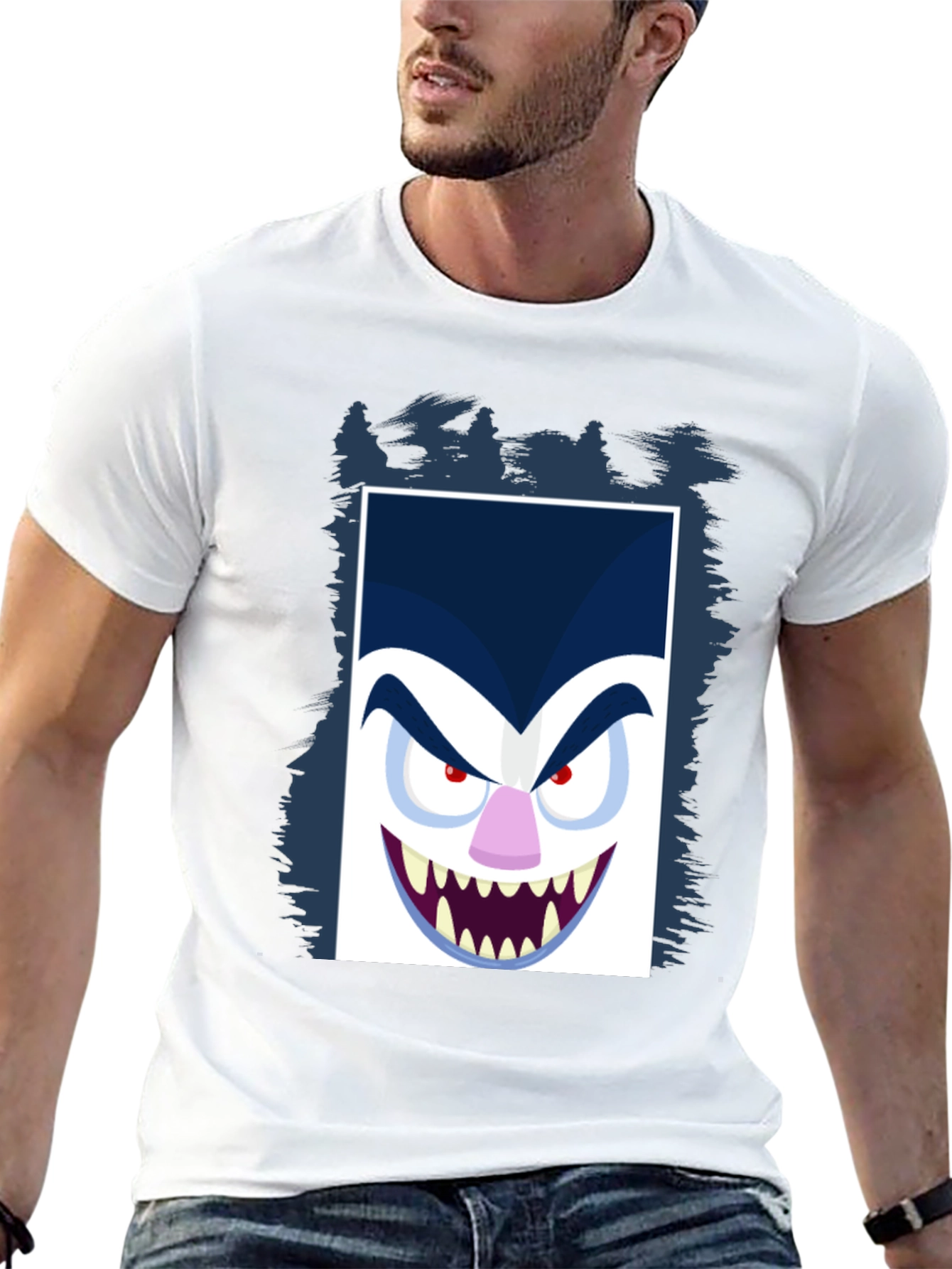 Cartoon Vampire Face Graphic Black Tee