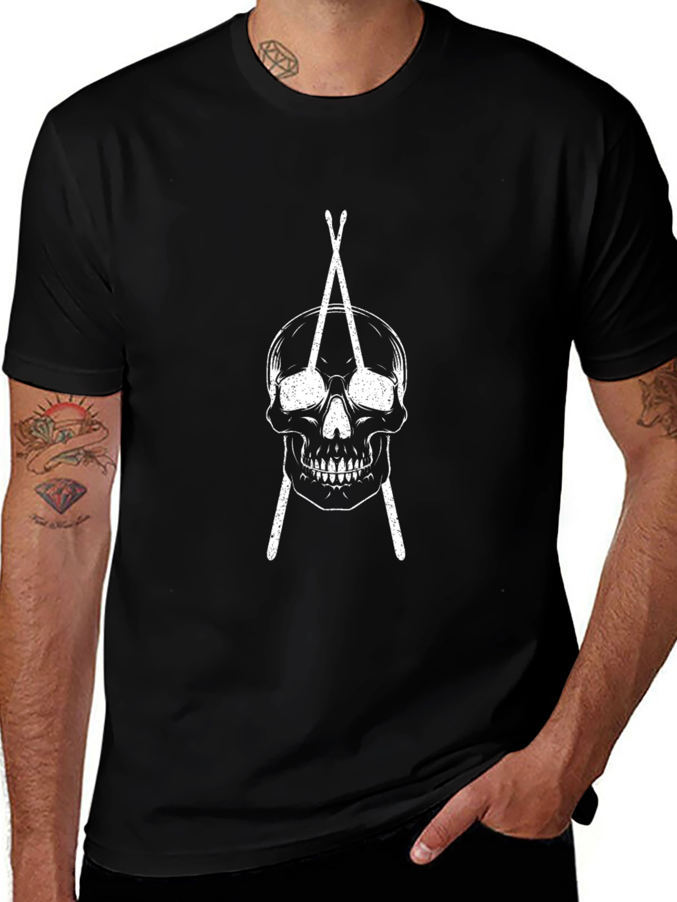 Skull & Drumsticks Graphic T-Shirt