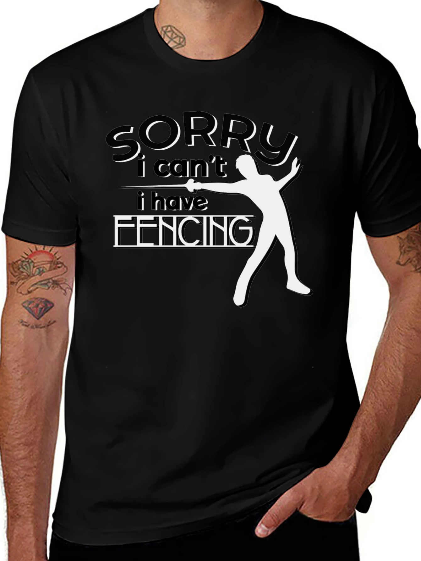 Sorry I Cant Fencing Black Graphic Tee